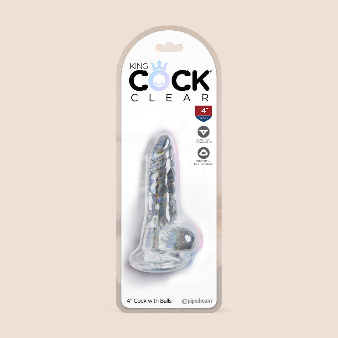 King Cock Clear 4 Inch Realistic Dildo with Balls | Lifelike Silicone Adult Toy for Couples & Solo Play | Perfect for Bedroom Fun, Bachelorette Parties & Spicing Up Your Sex Life