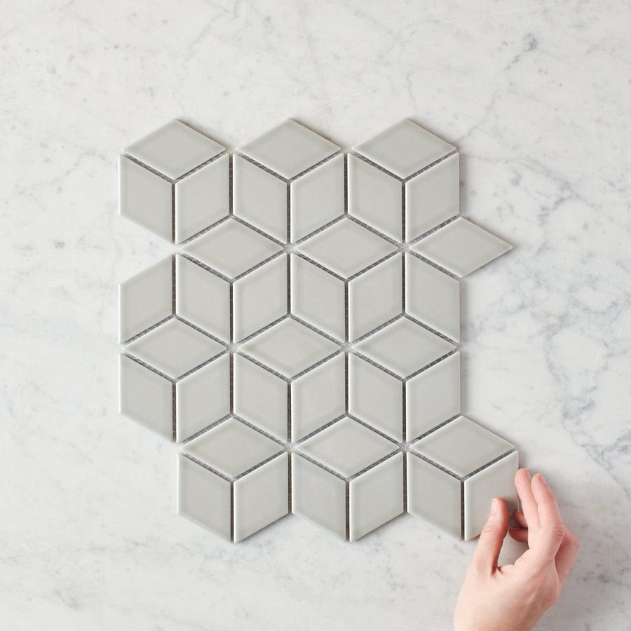 Oakley Cube Grey Glossy Mosaic Tile - Premium Bathroom & Kitchen Wall Tiles for Modern Home Decor