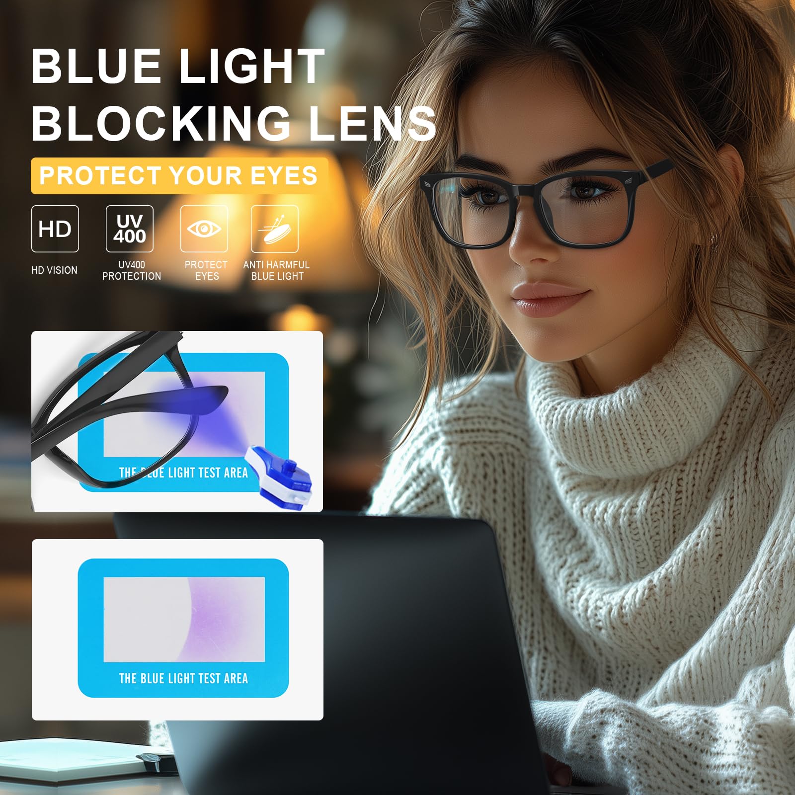 HUNSQUER Blue Light Blocking Glasses for Women & Men - Anti Eyestrain Computer Glasses for Screen Time, Gaming & Office Work