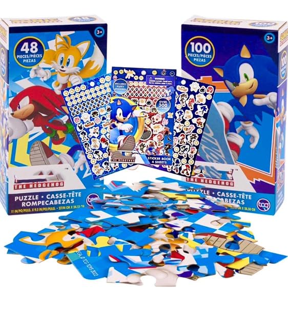 Premium Hedgehog Puzzle Set for Kids Ages 4-8 - 300+ Puffy Stickers & Two Puzzles (48pc + 100pc) - Fun Educational Toys for Boys & Girls - Perfect for Birthday Gifts & Classroom Activities