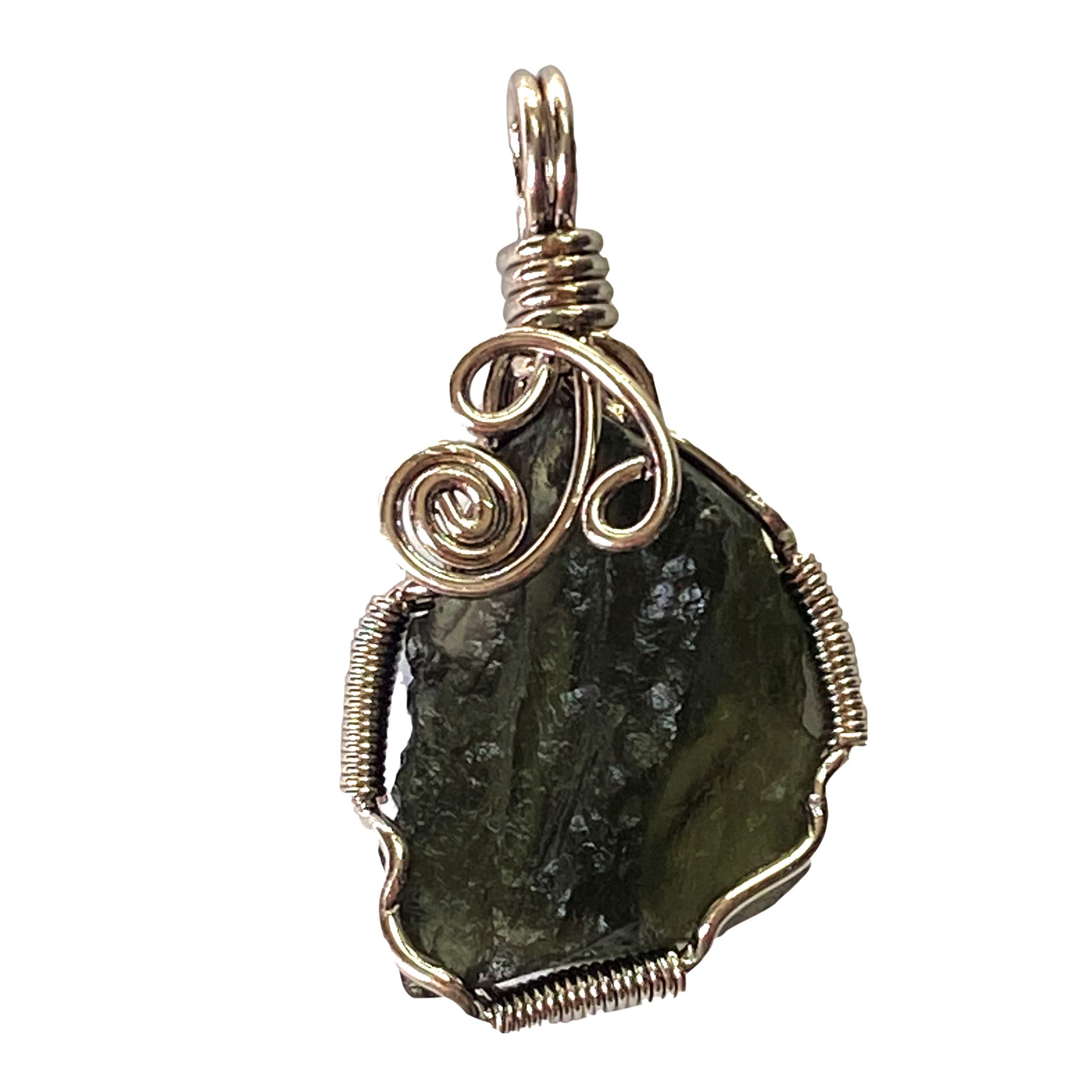 Wire Wrapped Moldavite Pendant Necklace | 25-30mm Small Green Gemstone Jewelry for Women | Spiritual Healing, Meditation & Energy Protection