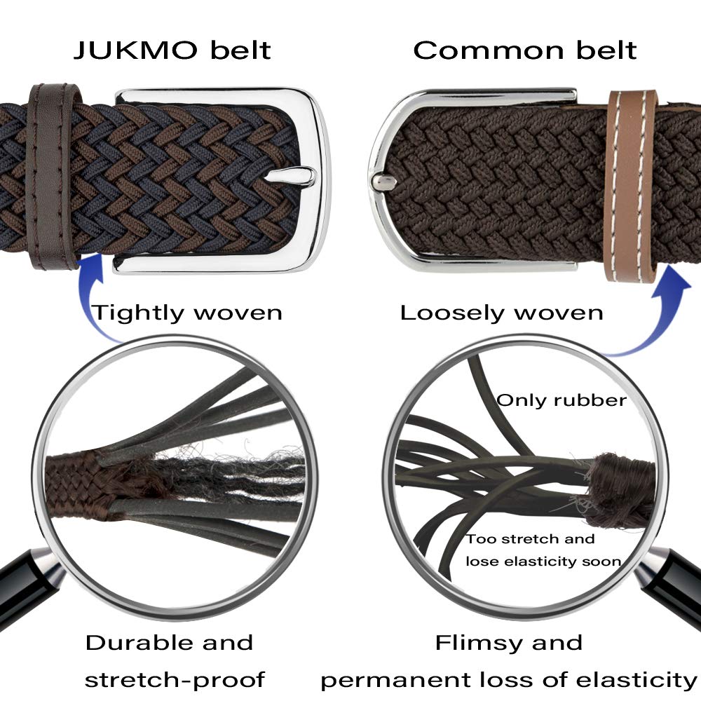 JUKMO Elastic Braided Belt for Men & Women - Adjustable Stretch Woven Belt with Gift Box - Perfect for Casual Wear, Office, and Travel Outfits