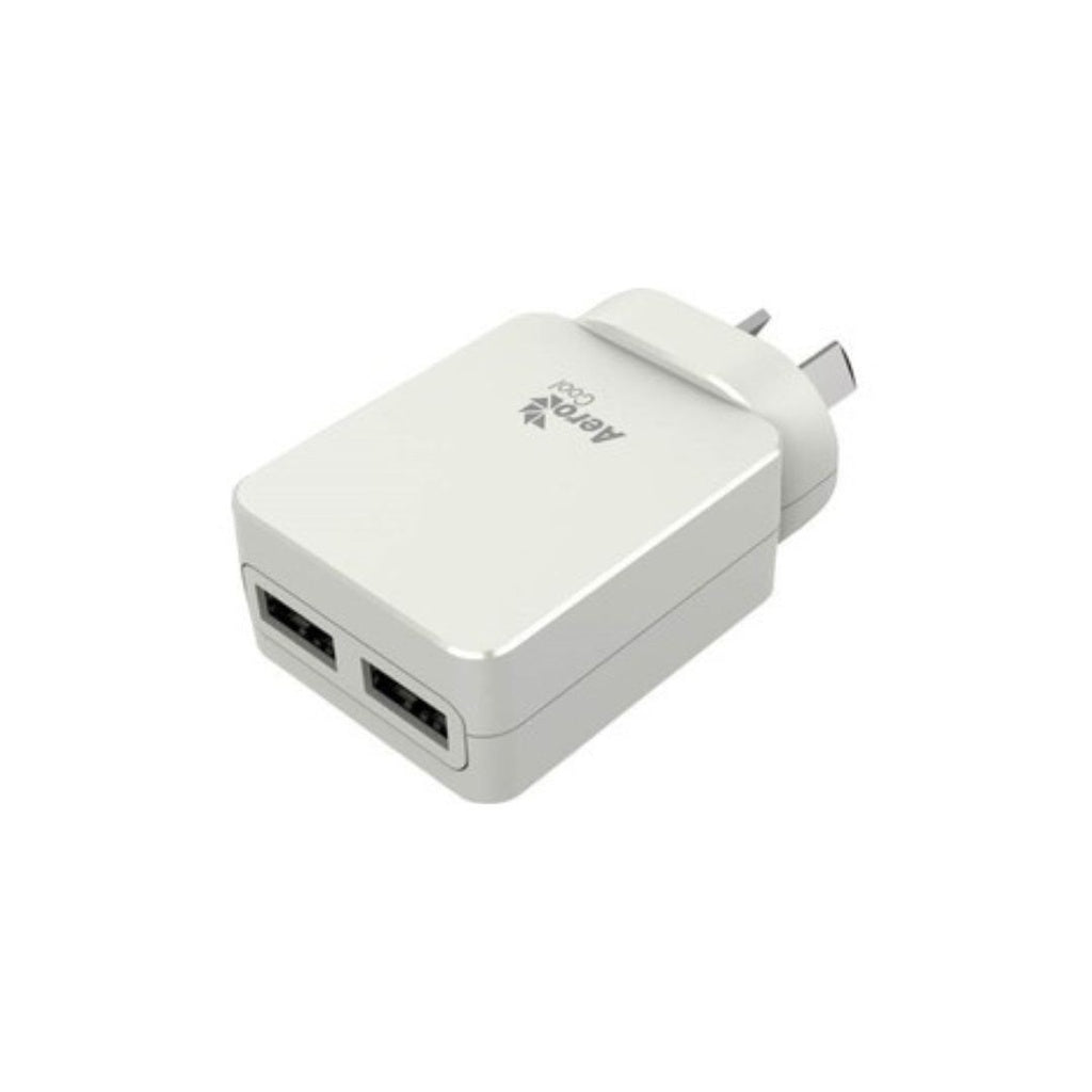AeroCool Premium Smart 5V 2.4A Fast Dual USB Wall Charger Adapter (White) - Perfect for Home, Office & Travel Charging Phones, Tablets & Devices