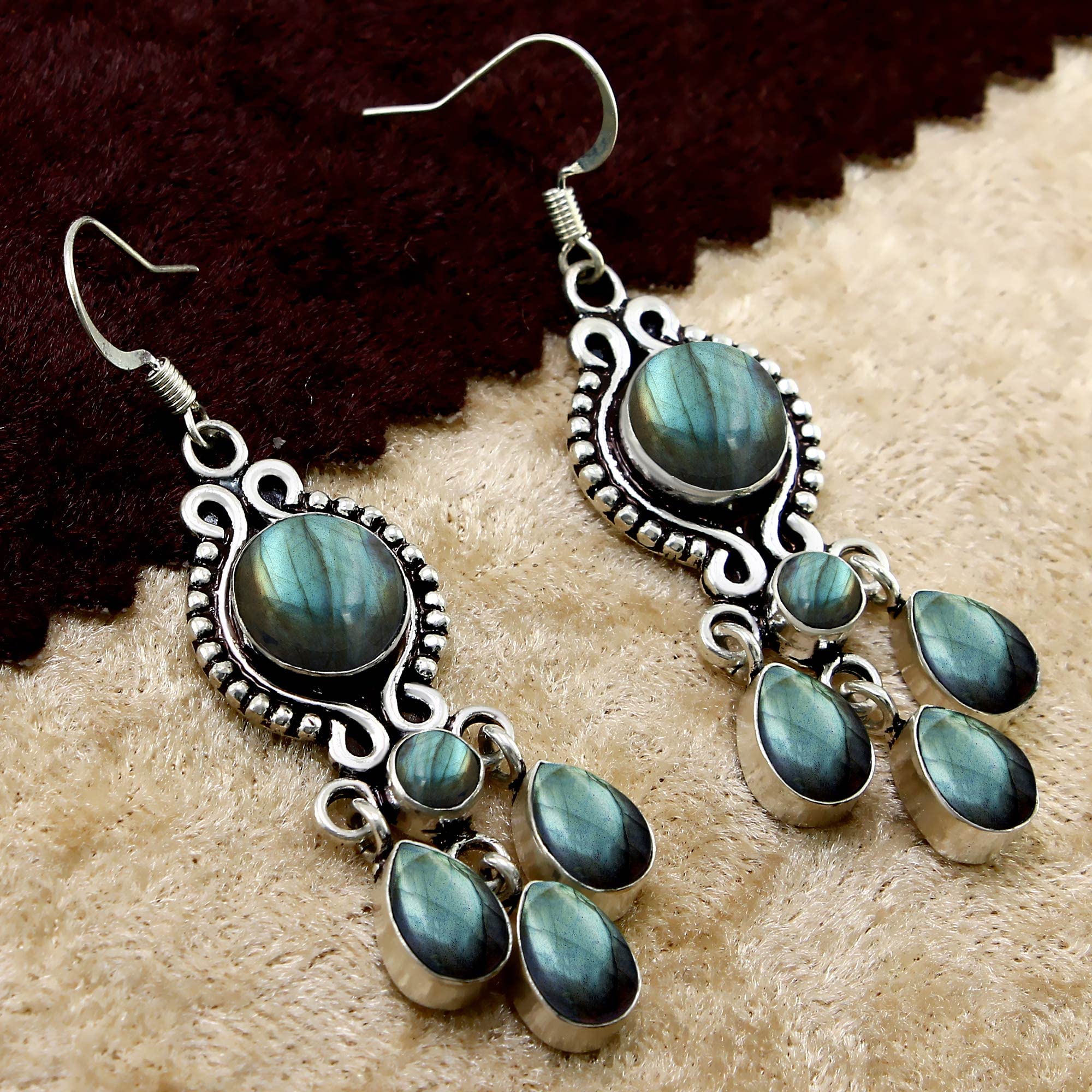 13.65ct Natural Round Gemstone Earrings for Women - Handmade Boho Dangle Jewelry for Gifts | Wedding & Party Wear