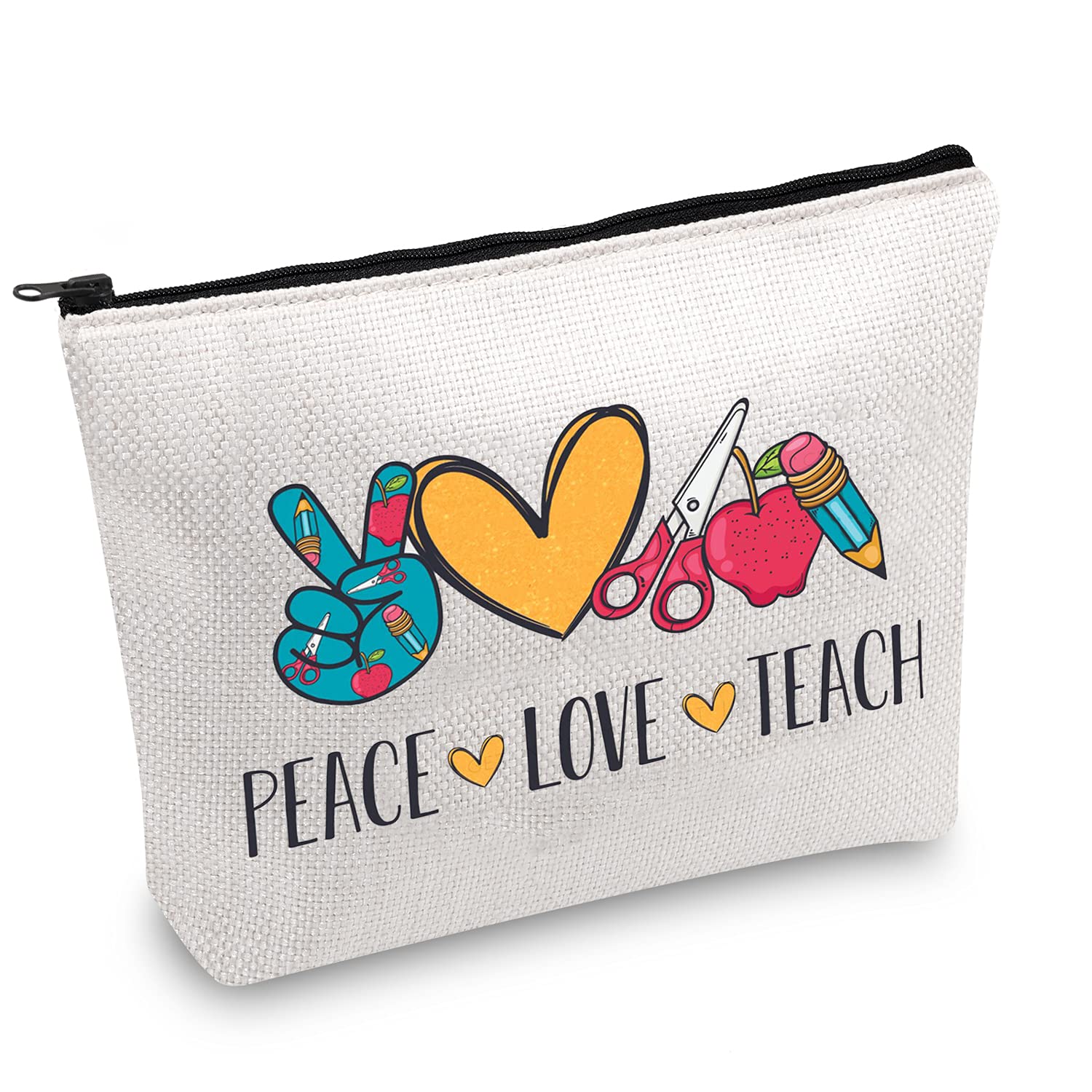 JXGZSO Teacher Appreciation Gift - Makeup Bag & Pencil Pouch for Educators - Classroom Supplies with 'Peace Love Teach' Design - Perfect for Teacher Appreciation Week, Back to School & Daily Organization