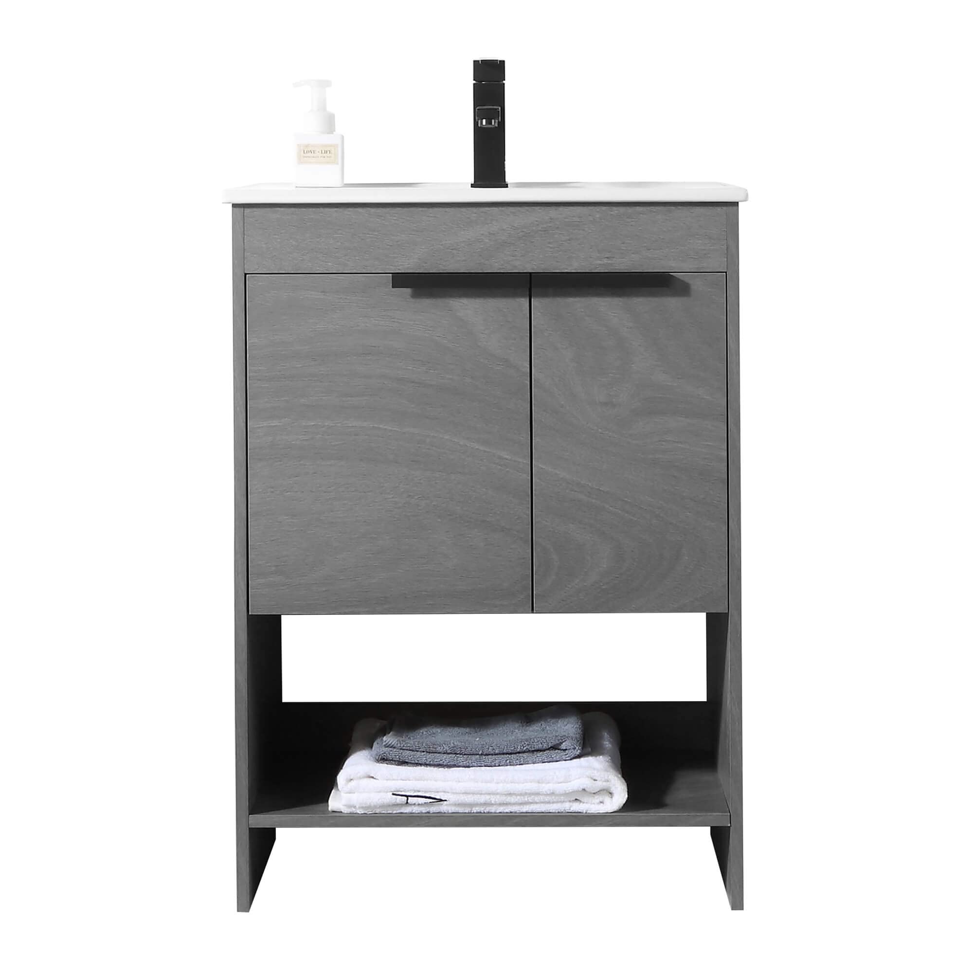 Fine Fixtures Phoenix 24 Inch Bathroom Vanity with Sink - Modern Grey Vanity Set with Soft-Close Doors & Storage Drawers | Durable Construction for Small Bathrooms | Perfect for Apartments, Guest Baths & Powder Rooms (Assembly Required)