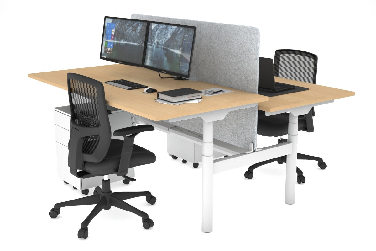 Flexi Premium Height Adjustable 2-Person H Bench Workstation - White Frame [1800L x 800W with Cable Management] - Ideal for Office, Home Workspace & Collaborative Environments