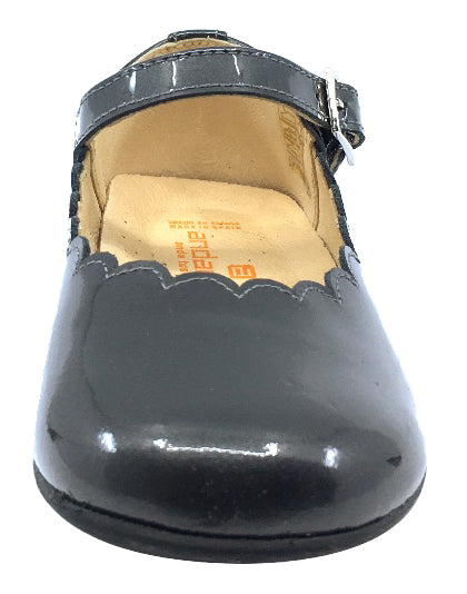Andanines Girls' Scalloped Mary Jane Shoes - Grey Patent Leather School Shoes for Toddler & Little Girls - Perfect for School, Parties & Special Occasions