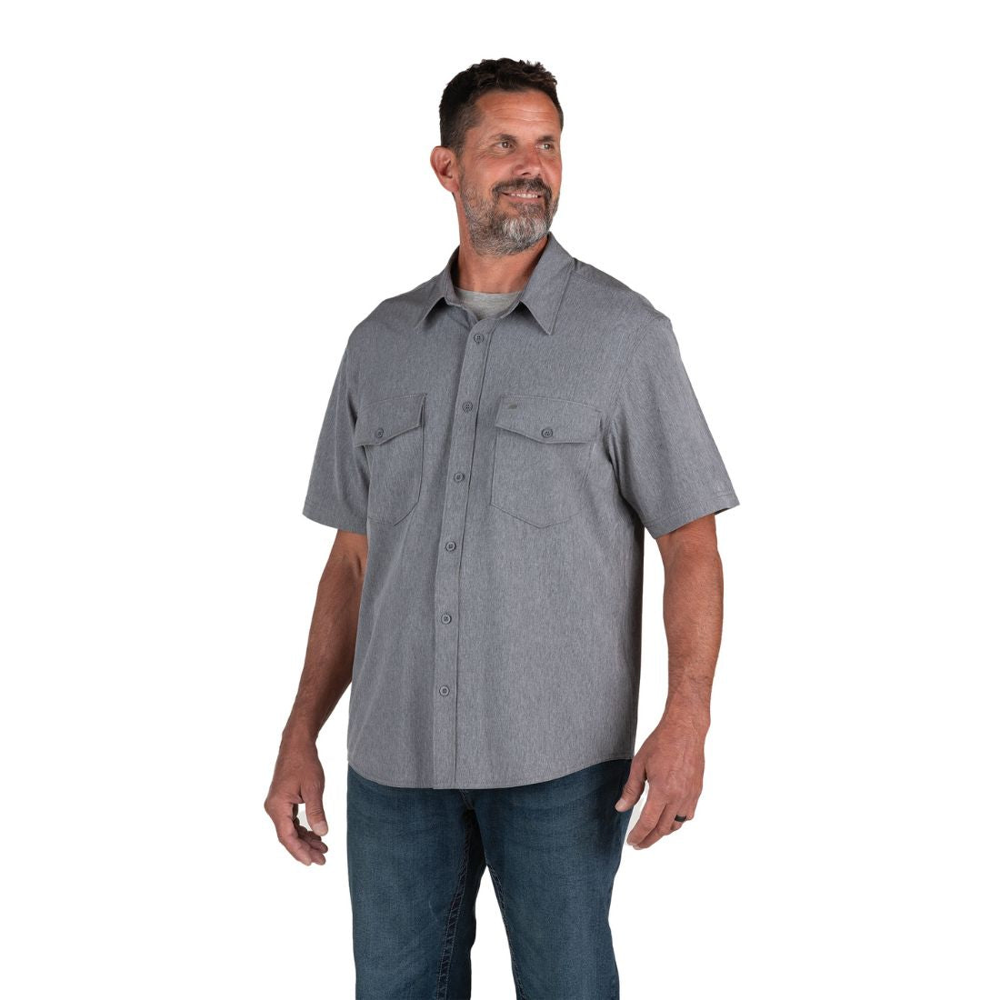 Berne Men's Flex 180 UPF 50+ Sun Protection Short Sleeve Button Down Shirt - Black Heather - Lightweight & Breathable for Outdoor Activities, Hiking & Summer Wear