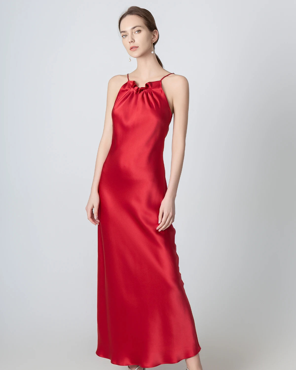 Elegant Halter Neck Maxi Silk Dress for Women - Perfect for Weddings, Parties & Summer Evenings