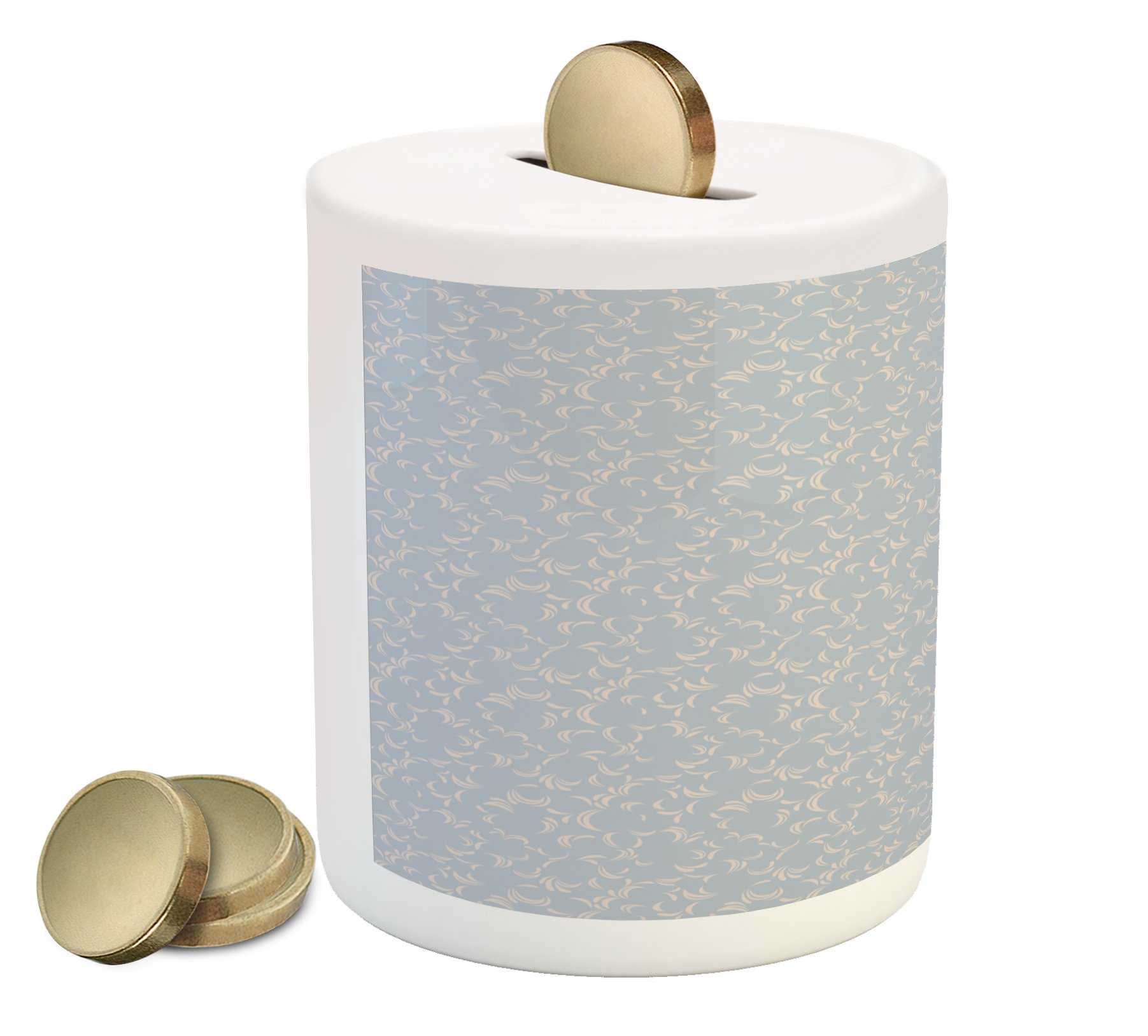 Ambesonne Floral Ceramic Piggy Bank - Abstract Flower Petals & Leaves Design, Money Saving Coin Bank for Cash & Coins - Blue Grey Tan - Perfect for Kids' Savings, Home Decor & Gift Giving