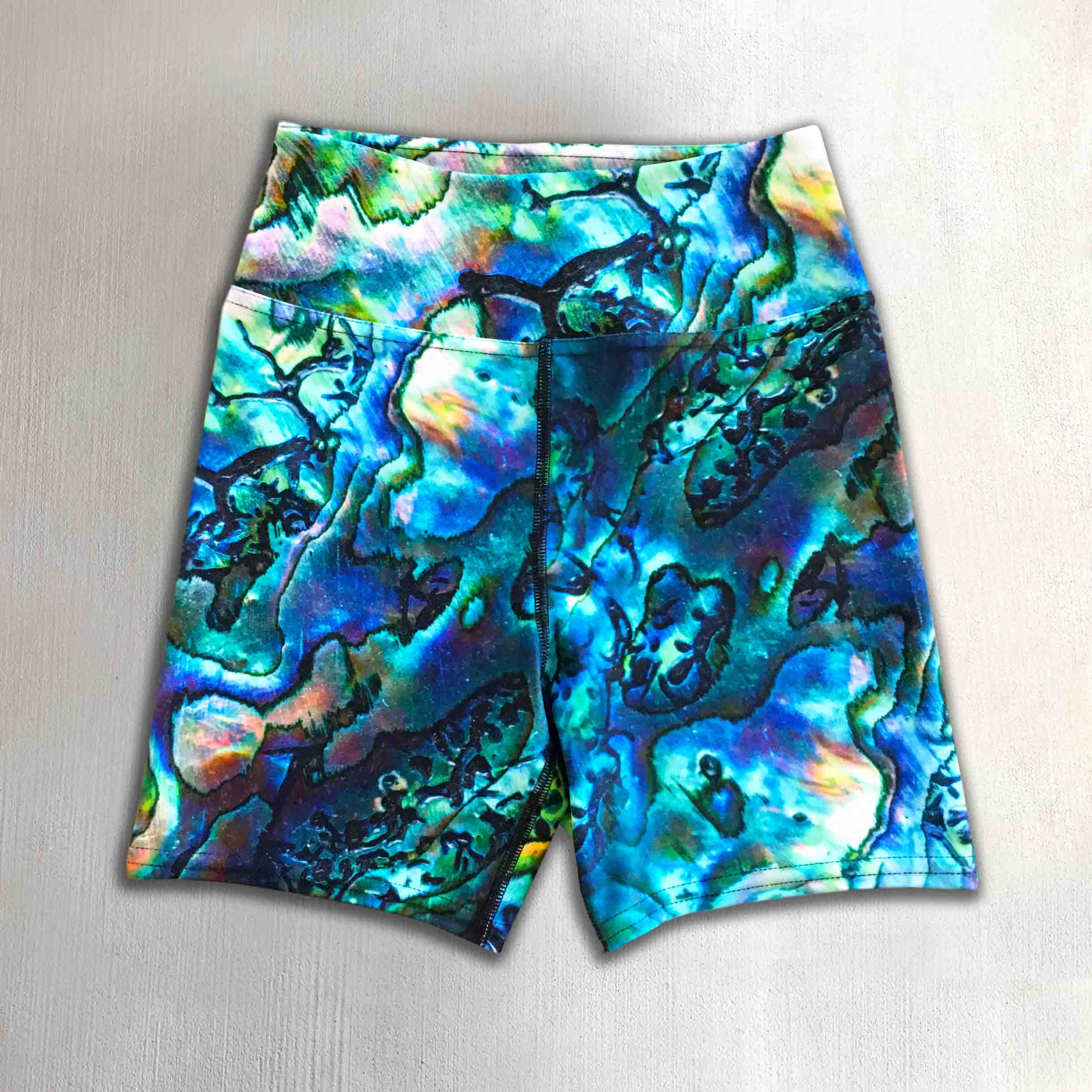 Premium High Waist Yoga Shorts for Women - Cape Cali Abalone Print Workout Shorts - Comfortable & Breathable for Yoga, Gym, Running & Lounge Wear
