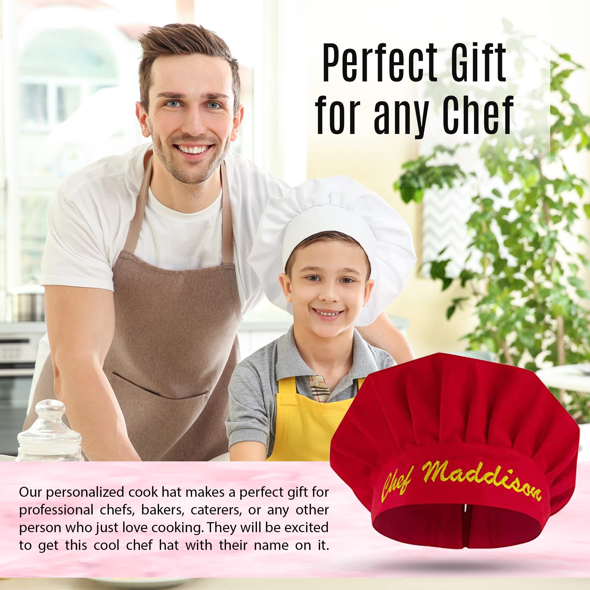 Custom Embroidered Chef Hats for Men & Women - Personalized Cooking Cap with Name - Adjustable Adult Chef Hat for Professional Kitchens, BBQ Parties & Culinary Classes