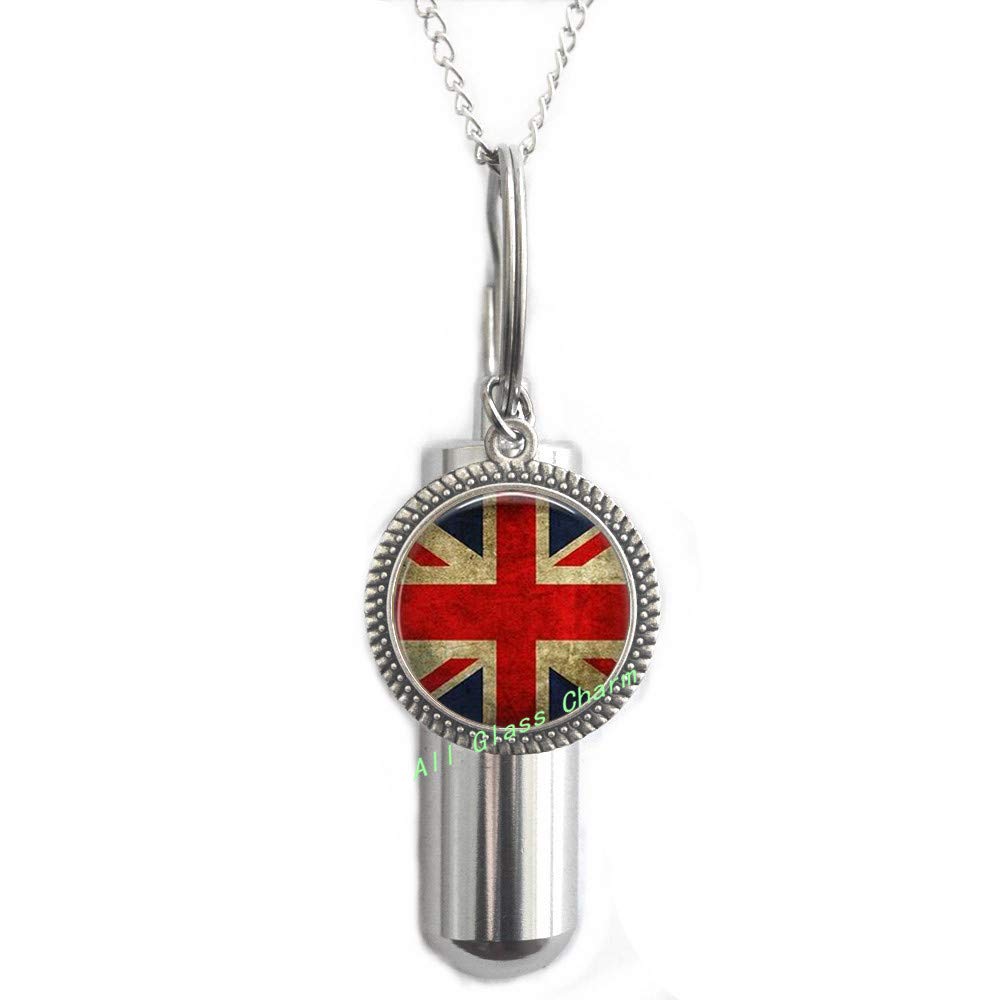 British Flag Cremation Urn Necklace - Union Jack Memorial Jewelry for Ashes - UK Flag Keepsake Pendant for Loved Ones - Perfect for Remembrance, Funerals & Memorial Gifts