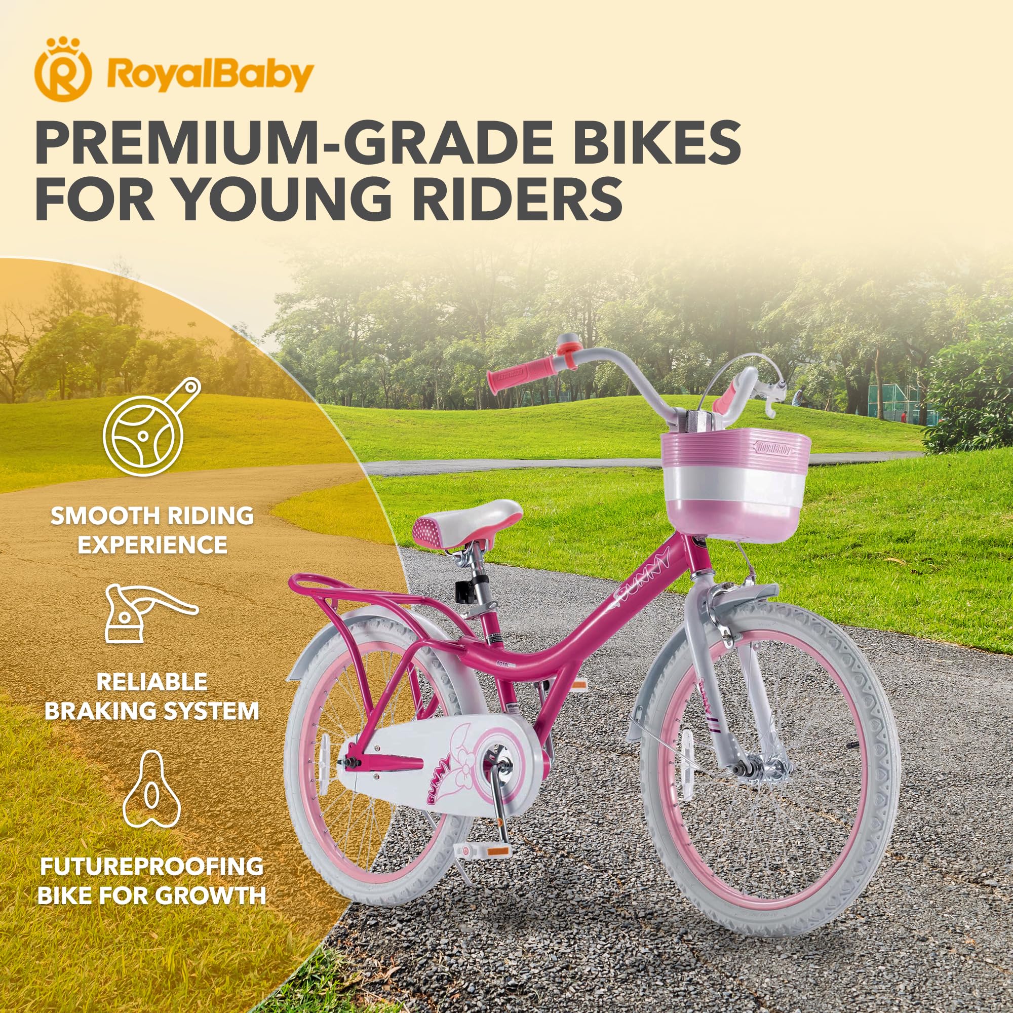 Royalbaby Princess Girls Bike for Kids 12-20 Inch - Pink & Purple Children's Bicycle with Basket, Training Wheels & Bell - Perfect for Ages 3-12 | Birthday Gifts, Park Rides & Neighborhood Cycling