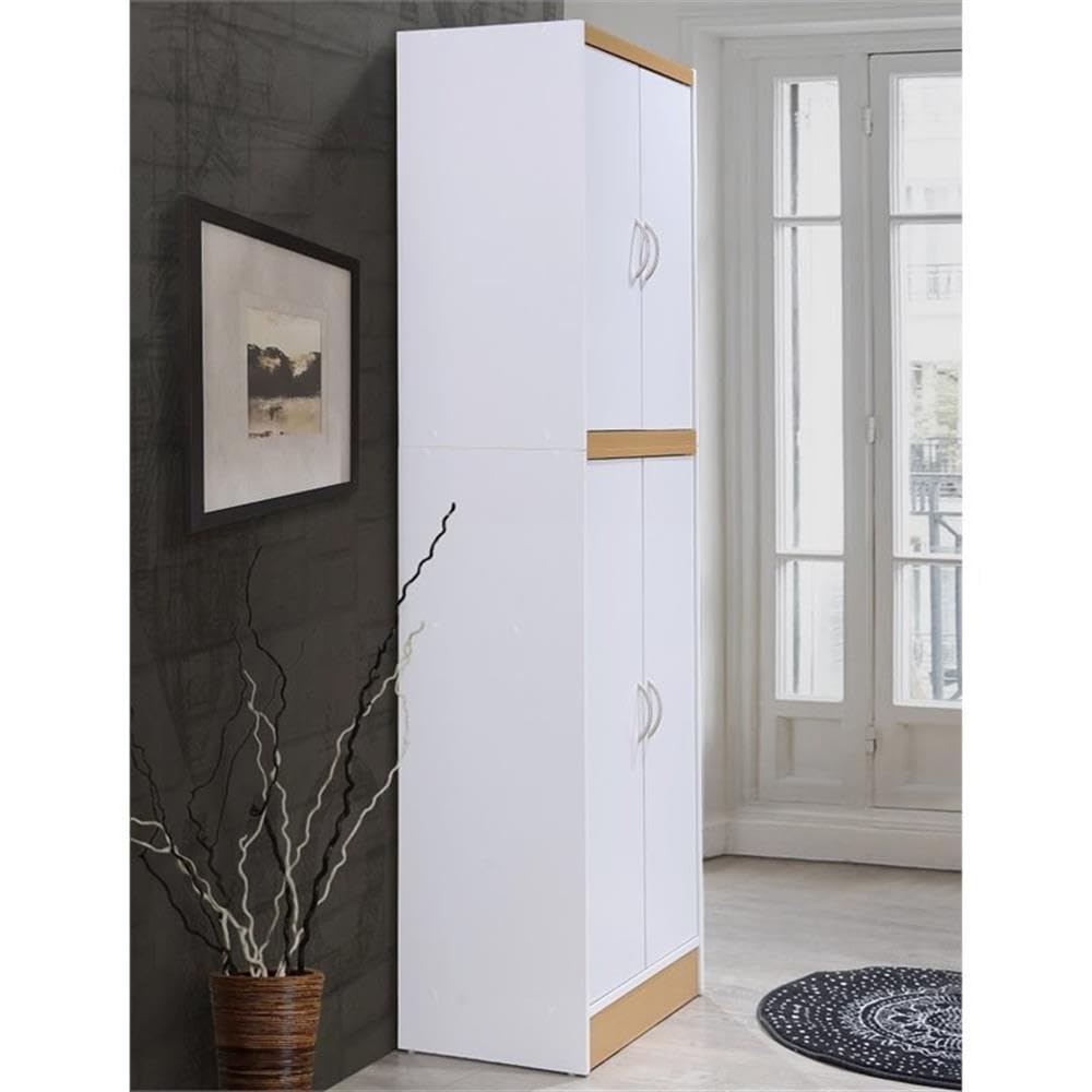White Wooden Kitchen Pantry Set - 4 Shelf Storage Organizer for Home & Kitchen (Set of 2) - Perfect for Pantry Organization, Spice Storage & Small Space Saving