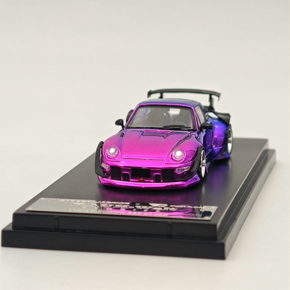 1:64 Scale STREET WARRIOR Porsche 993 RWB Gradient Chrome Purple Diecast Model Car - Limited Edition Collectible for Car Enthusiasts & Display Showcase
