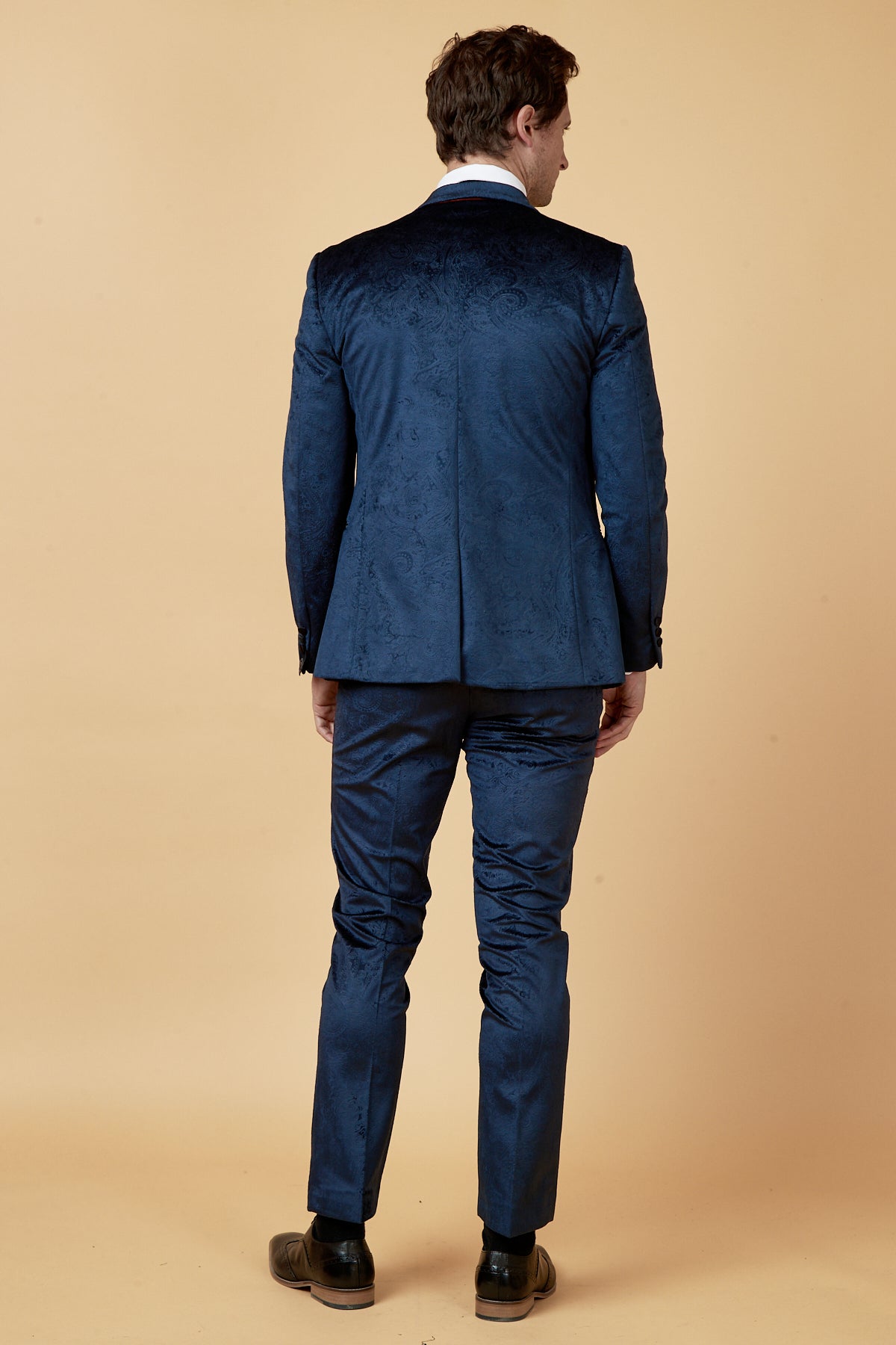 SIMON Navy Velvet Jacquard Three Piece Suit for Men | Formal Business Attire | Wedding & Special Occasion Outfit