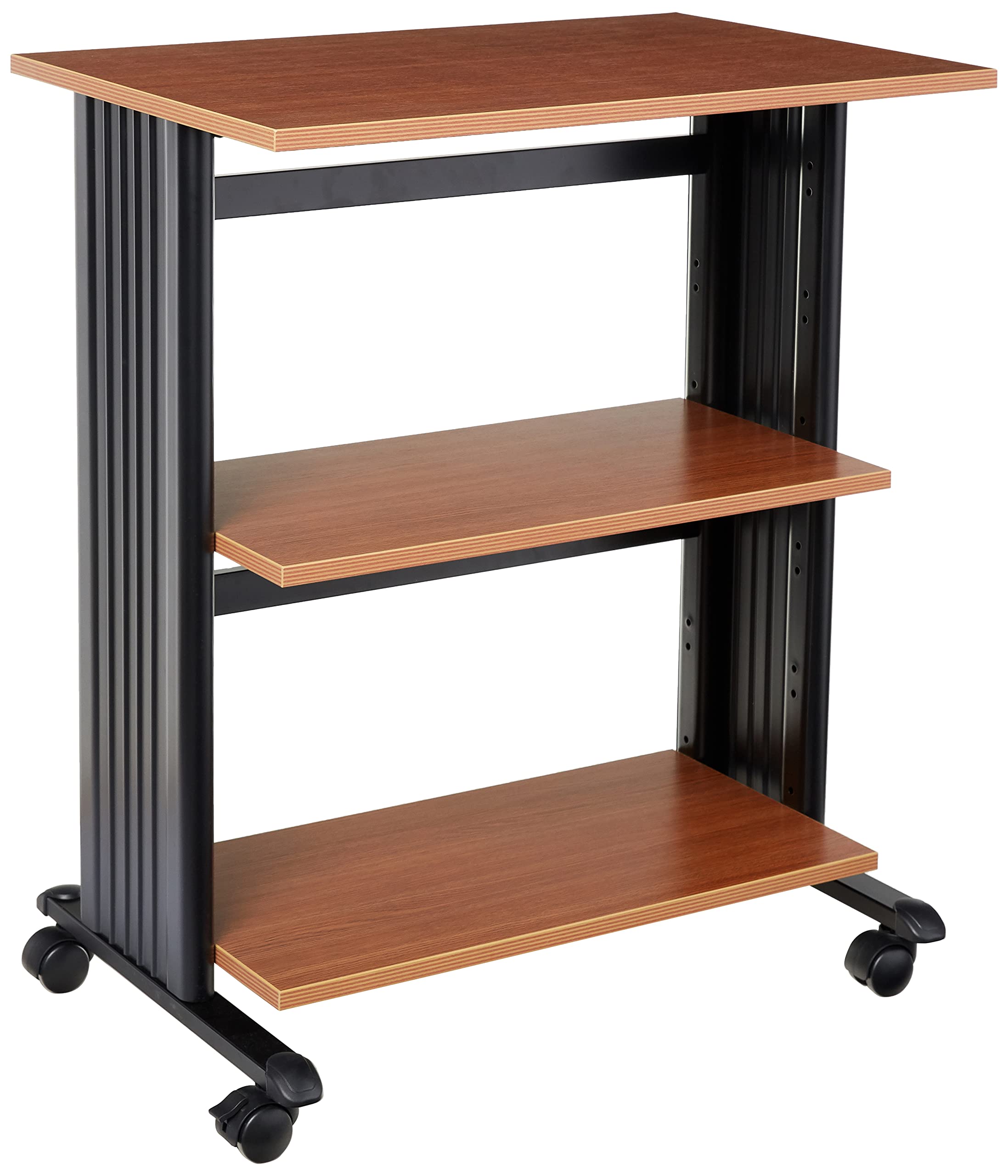 Safco Muv Adjustable Printer Stand with Swivel Wheels & 2 Shelves - Medium Oak/Black (1881MO) - Perfect for Home Office & Workspace Organization