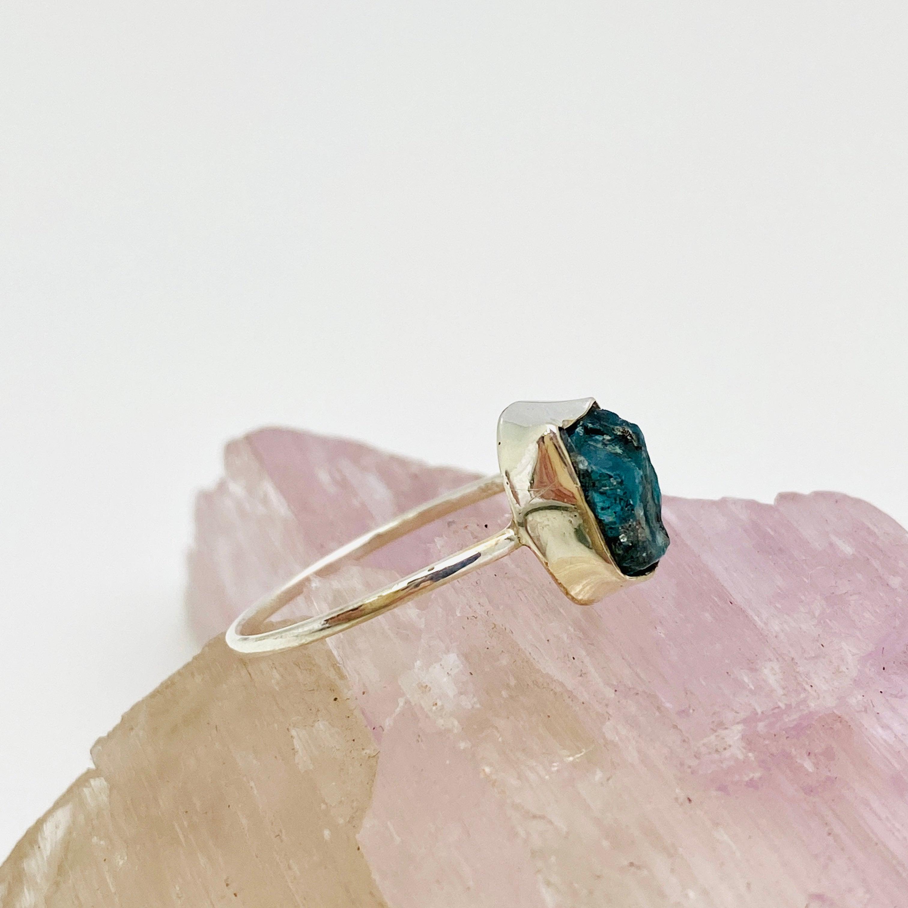 Natural Blue Apatite Raw Crystal Ring - Handmade Fine Jewelry for Women - Healing Stone Band R3701 BAP - Perfect for Meditation, Energy Work & Spiritual Gifts
