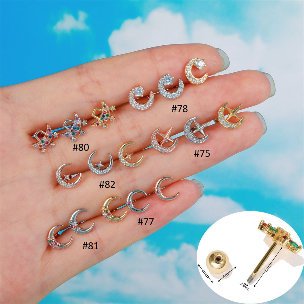 20G Cartilage Moon Star Stud Earrings for Tragus, Daith, Conch Piercing - Hypoallergenic Surgical Steel Body Jewelry | Perfect for Everyday Wear, Parties & Gifts