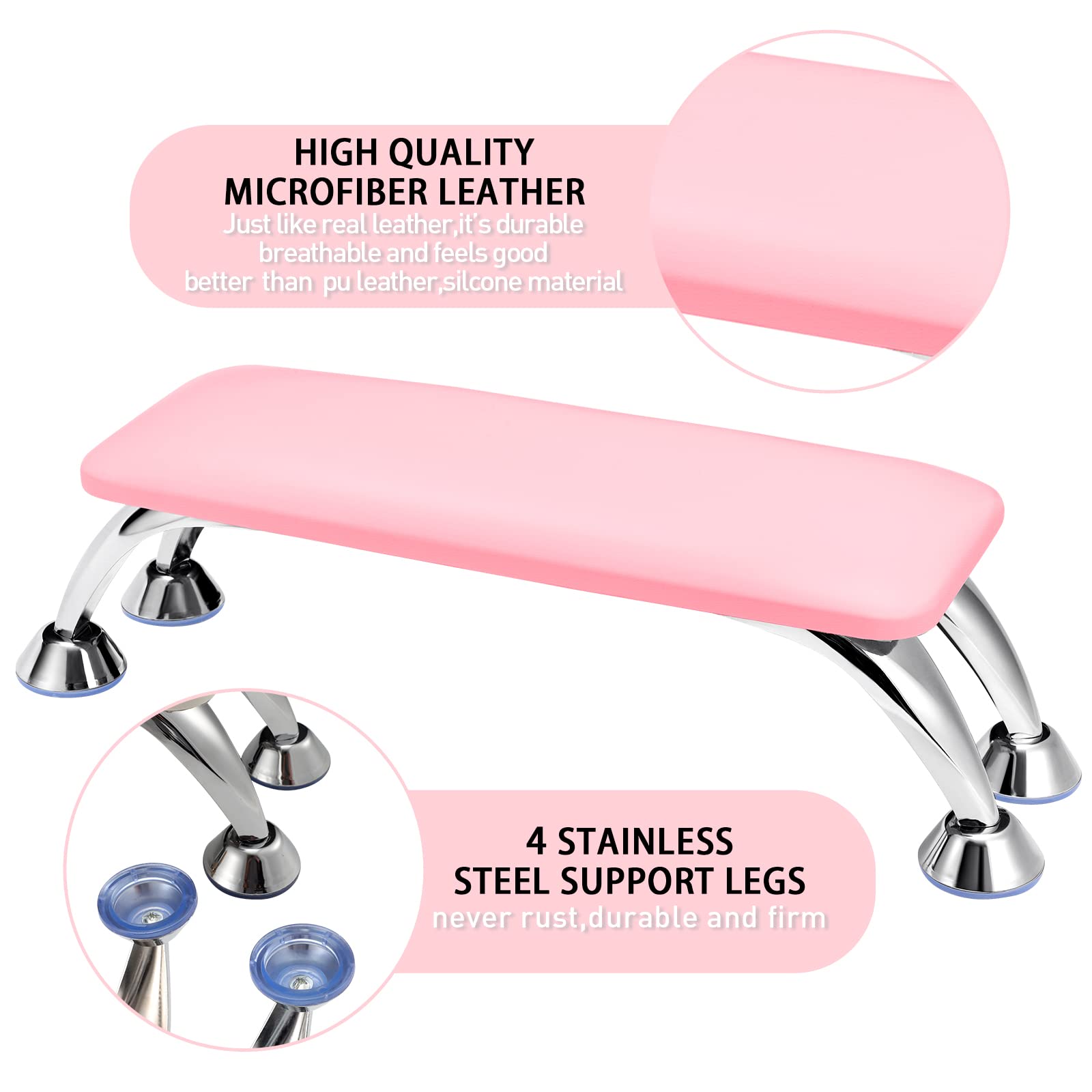 Pink Detachable Nail Arm Rest for Acrylic & Manicure - Large Hand & Feet Support Cushion with Microfiber Leather - Perfect for Nail Techs, Salon Professionals & Home Use (Toenail Care, Pedicure Table Comfort)
