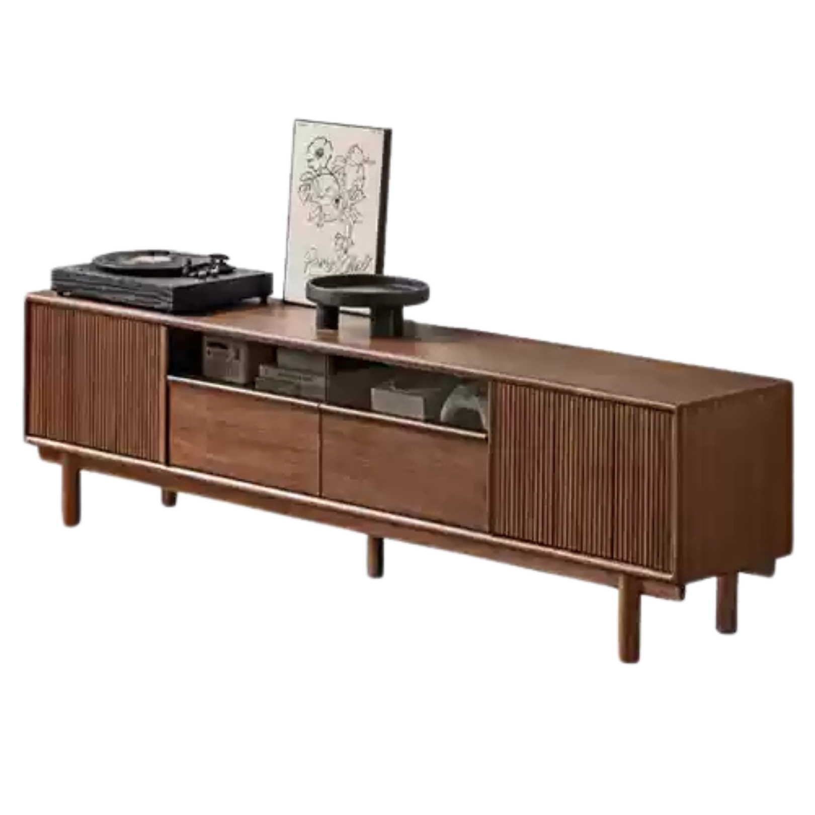 Premium Black Walnut & Ash Solid Wood TV Stand - Modern Entertainment Center for Living Room, Bedroom & Home Theater