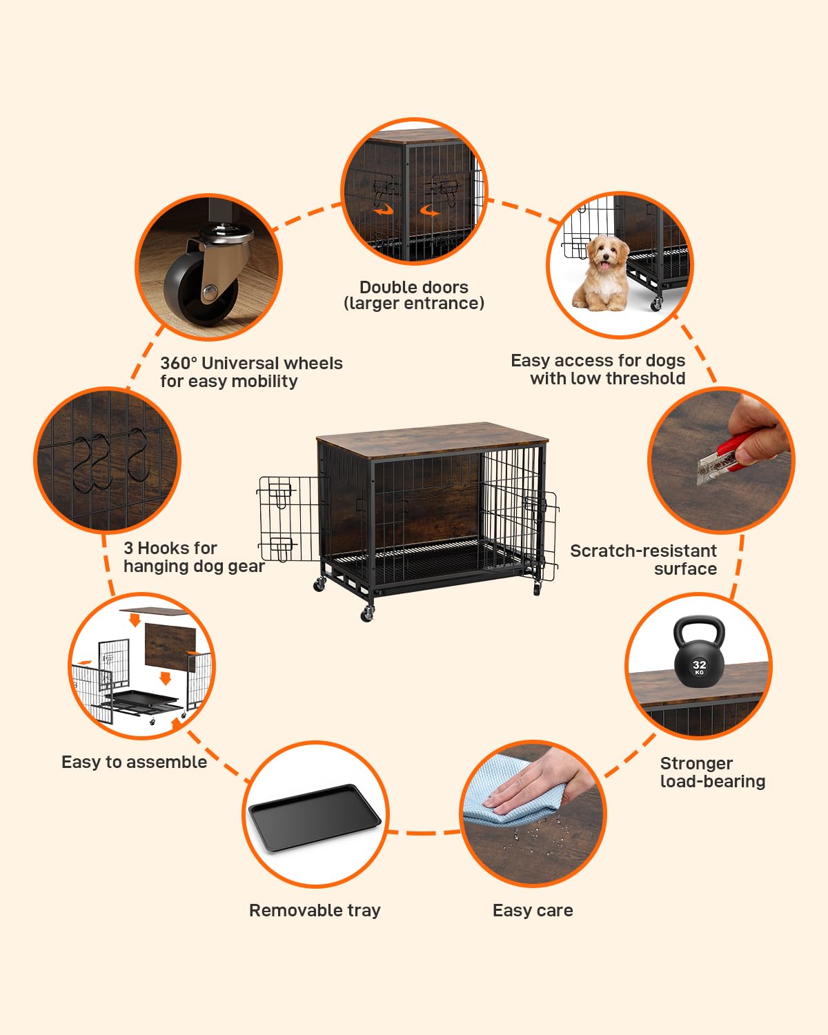 Premium Wooden Dog Crate Furniture - Heavy Duty 32.5