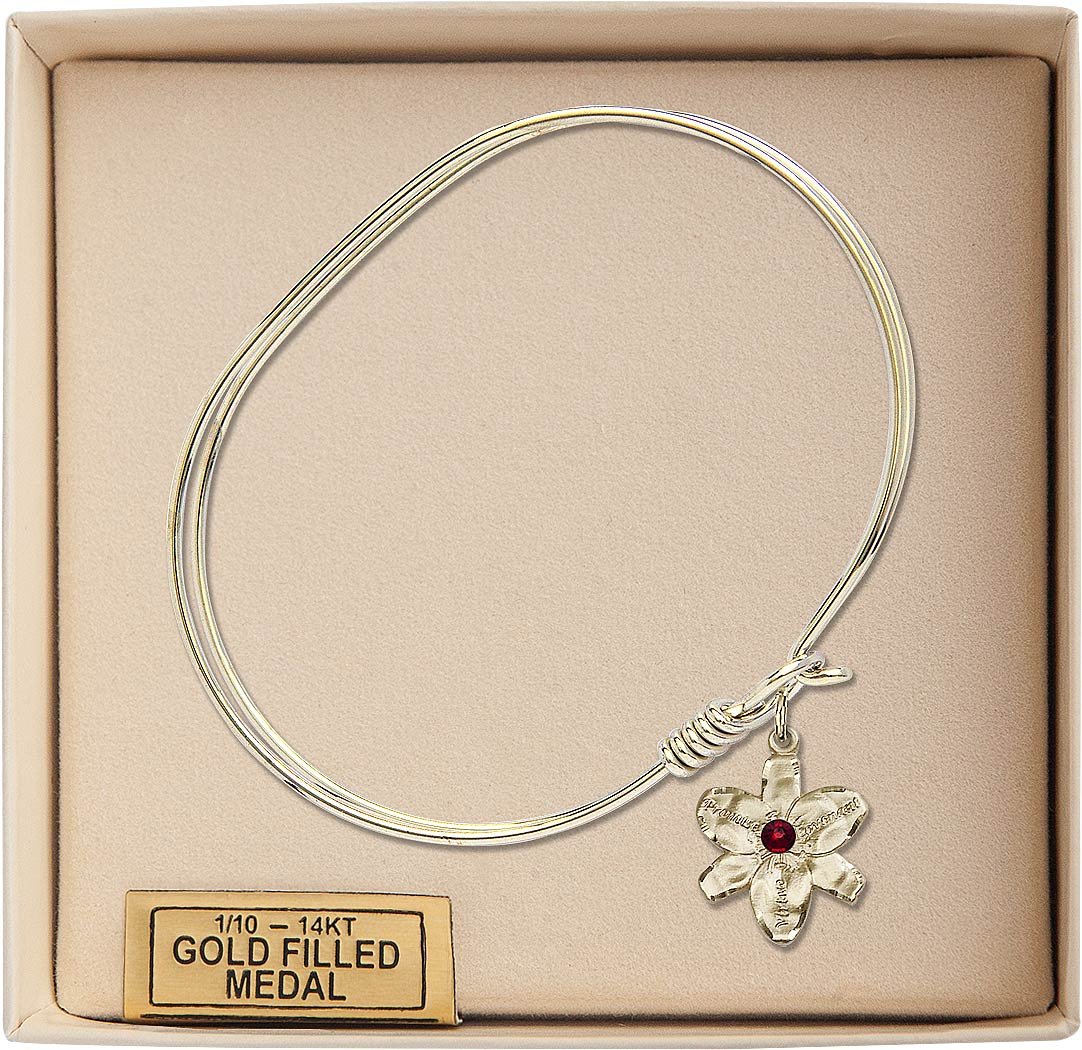 7 Inch Oval Eye Hook Bangle Bracelet with Chastity Medal Charm & January Red Crystal - Elegant Jewelry for Women, Gift for Valentine's Day, Anniversary or Special Occasions