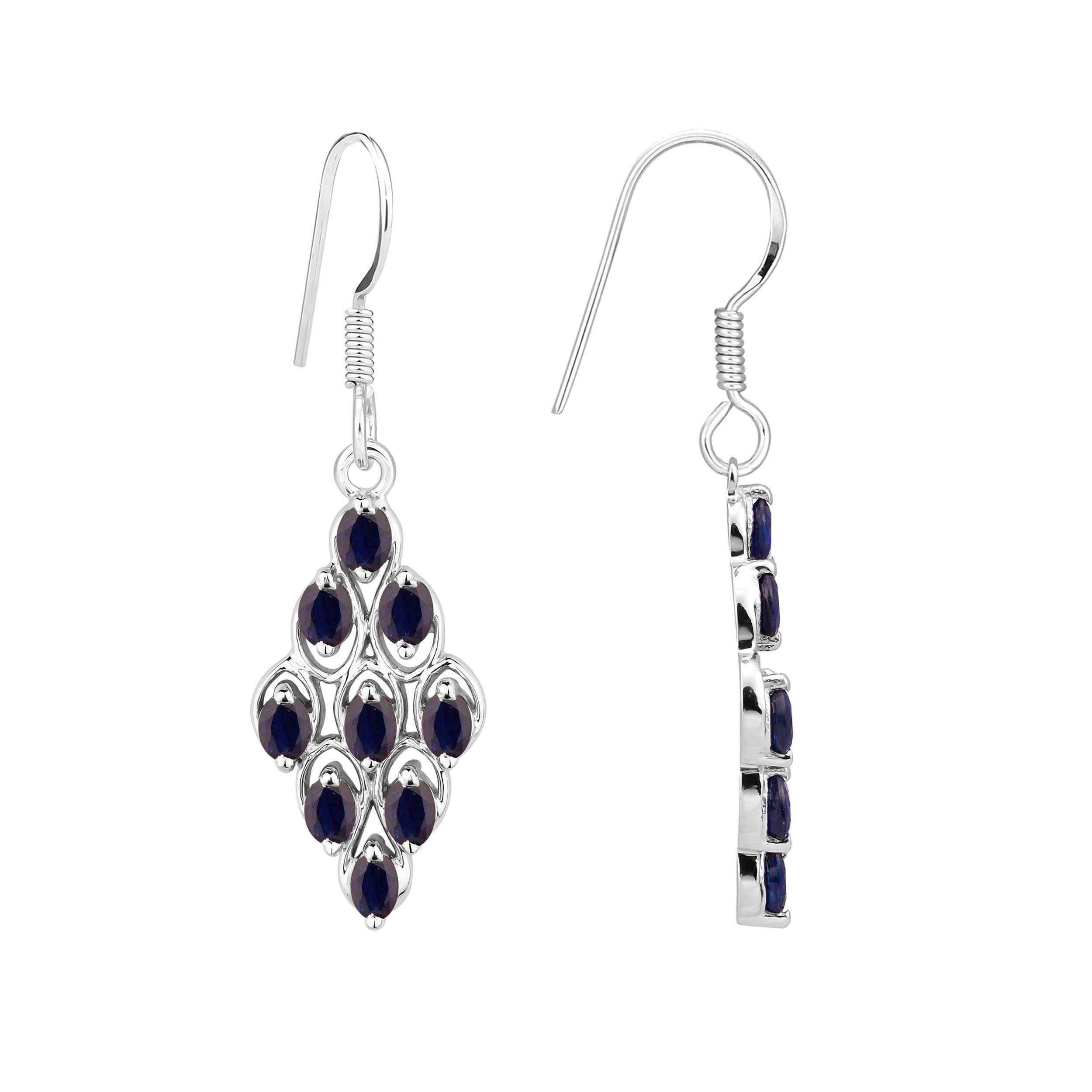 925 Sterling Silver Drop Earrings with Blue Sapphire/Tanzanite Gemstone - Birthstone Dangle Earrings for Women & Girls | Elegant Jewelry Gift for Birthday, Anniversary & Special Occasions