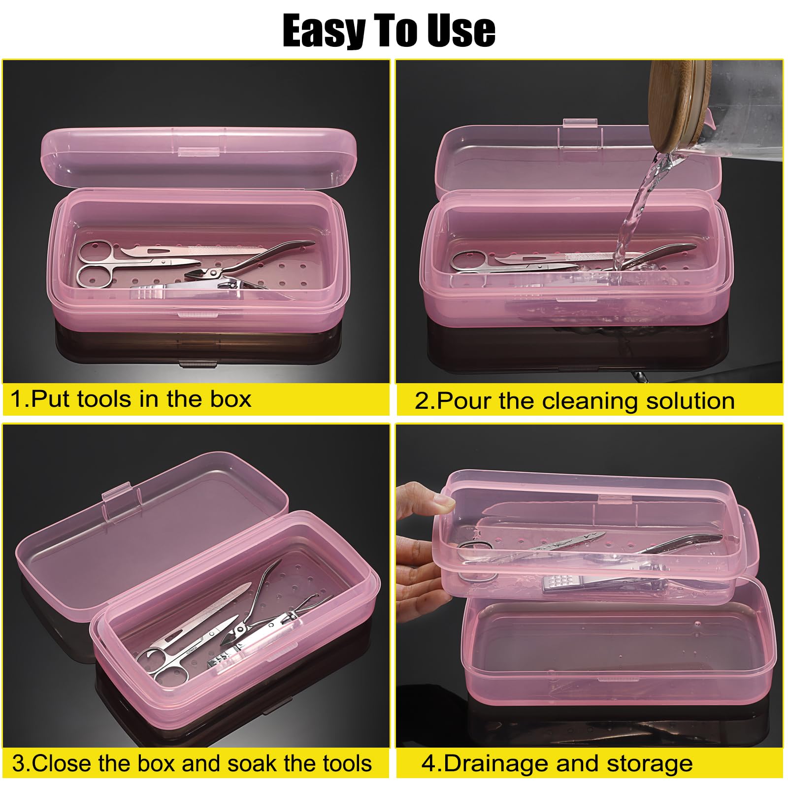 JUXYES Plastic Sterilizing Tray for Nail Art Tools - Portable UV Sterilizer Tray with Strainer & Transparent Storage Box for Tweezers, Manicure Accessories | Salon & Home Nail Care Organization Solution
