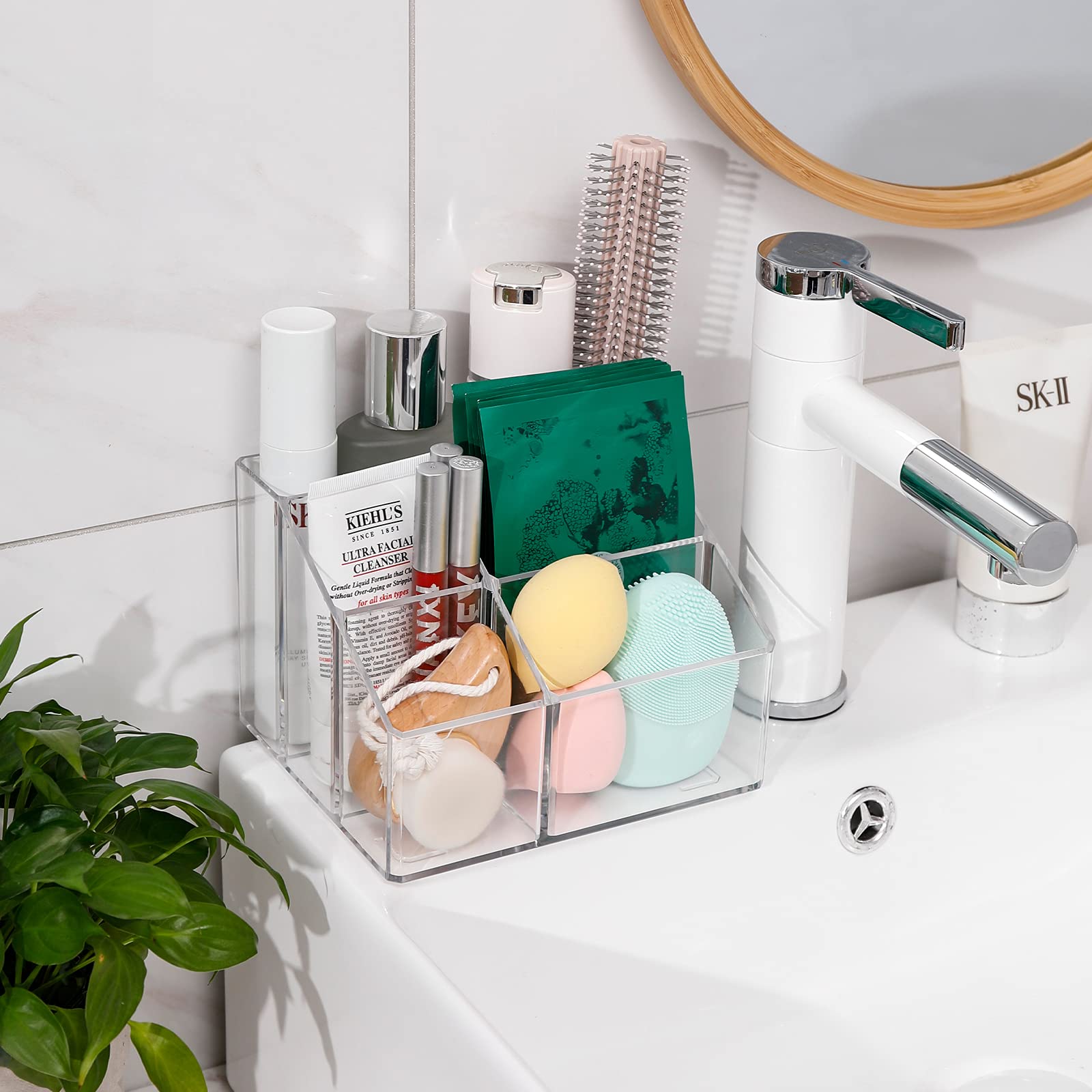 Clear Makeup Organizer with 5 Compartments - Bathroom & Vanity Storage for Cosmetics, Brushes & Accessories