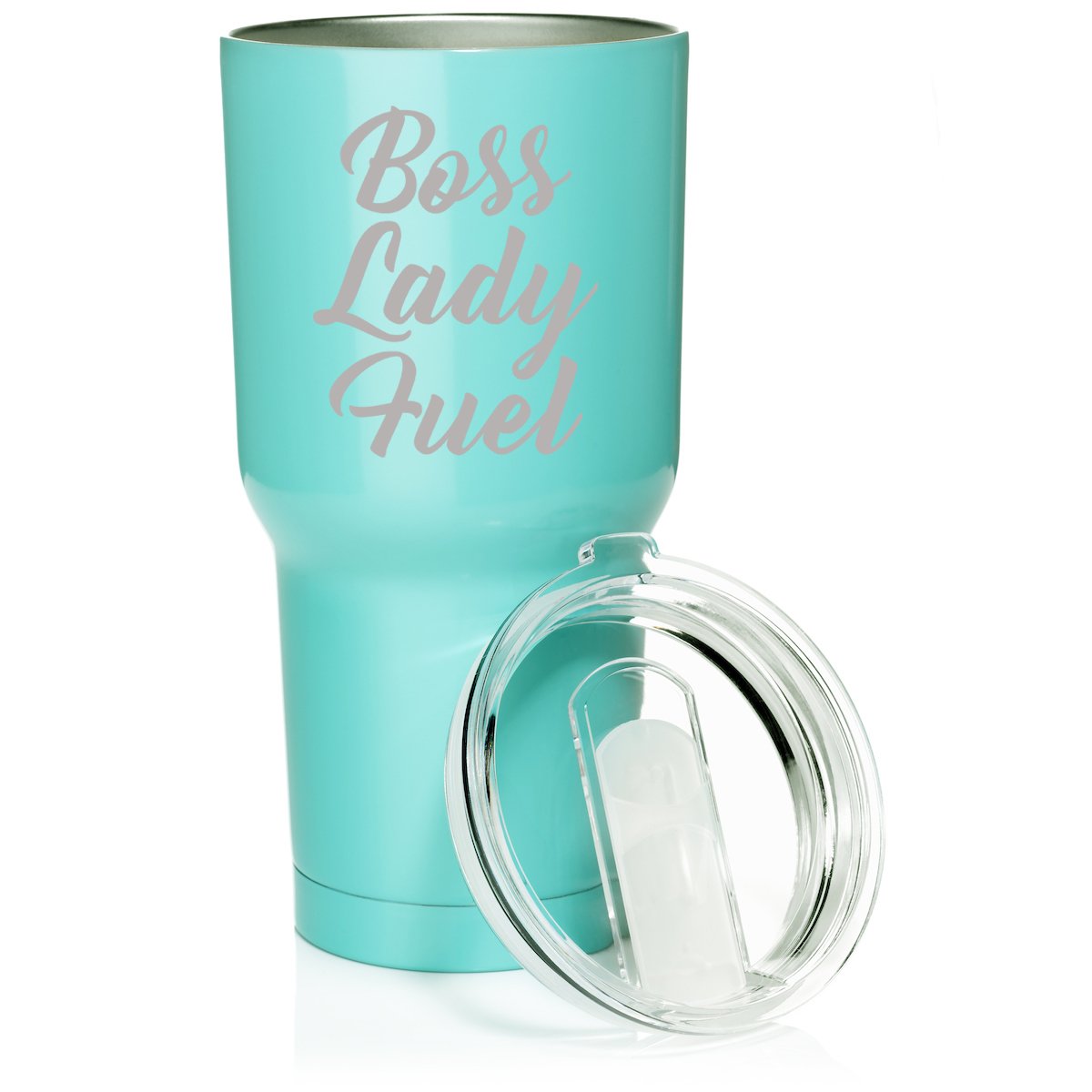 30 oz. Stainless Steel Vacuum Insulated Tumbler - Leakproof Travel Mug for Coffee & Tea, Boss Lady Fuel Design (Light Blue) - Perfect for Office, Gym, Hiking & Road Trips