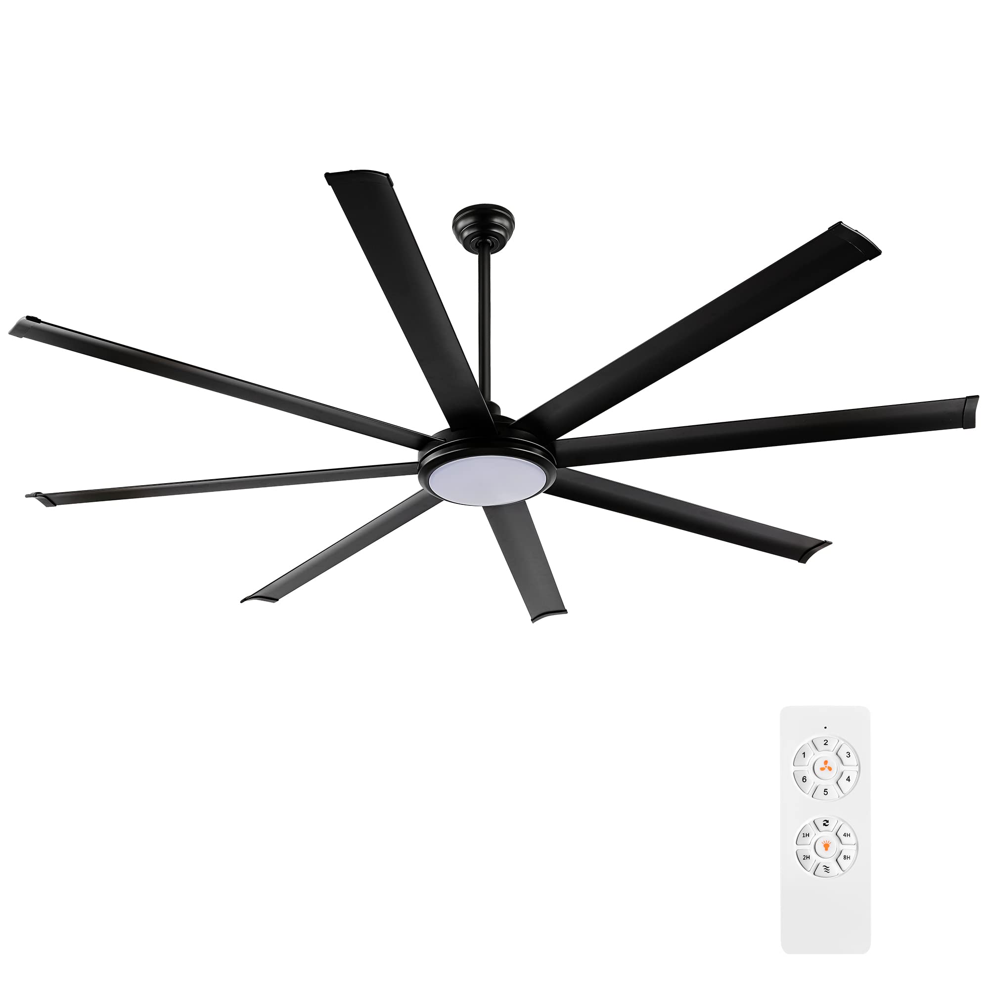 WINGBO 80 Inch Modern Ceiling Fan with Light Kit & Remote Control - Matte Black Finish, 3 Downrod Options, 8 Reversible Blades, 6-Speed Quiet DC Motor - Perfect for Kitchen, Bedroom, Living Room, Dining Room & Office Spaces