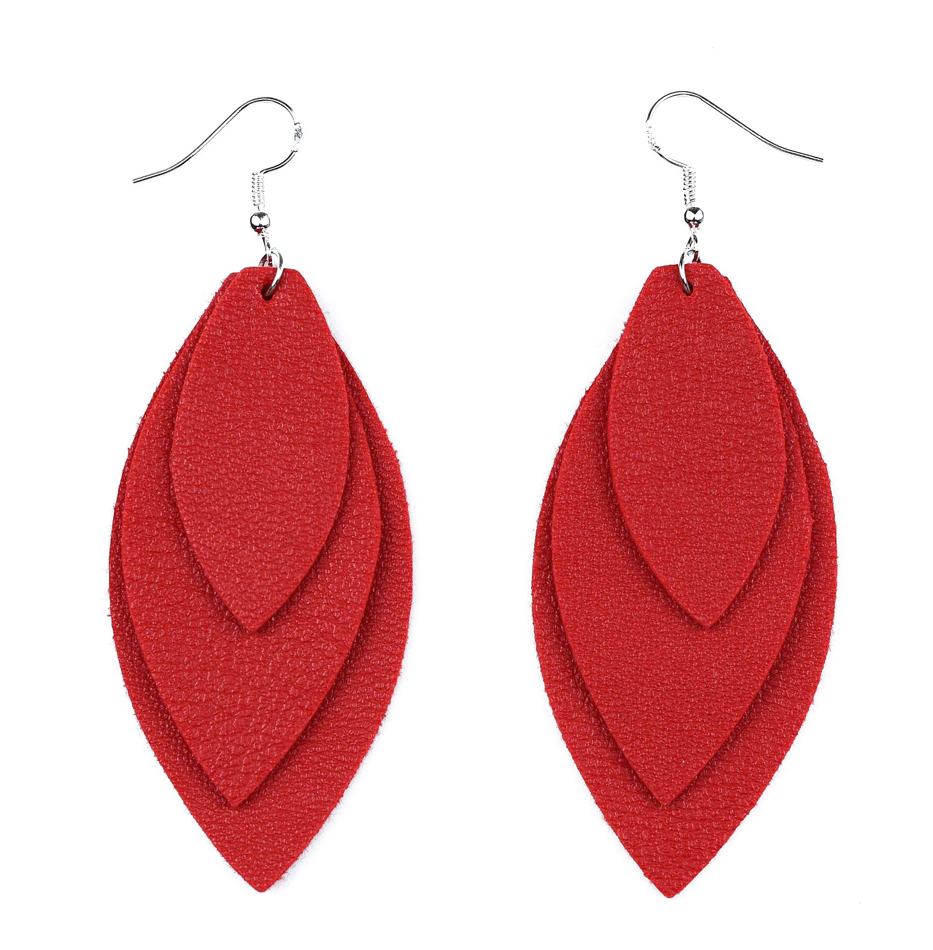 TIDOO Women's Fashion Teardrop Leaf Leather Earrings - Set of 3 Red Dangle Drop Earrings for Women | Perfect for Boho Chic, Casual Wear, and Special Occasions
