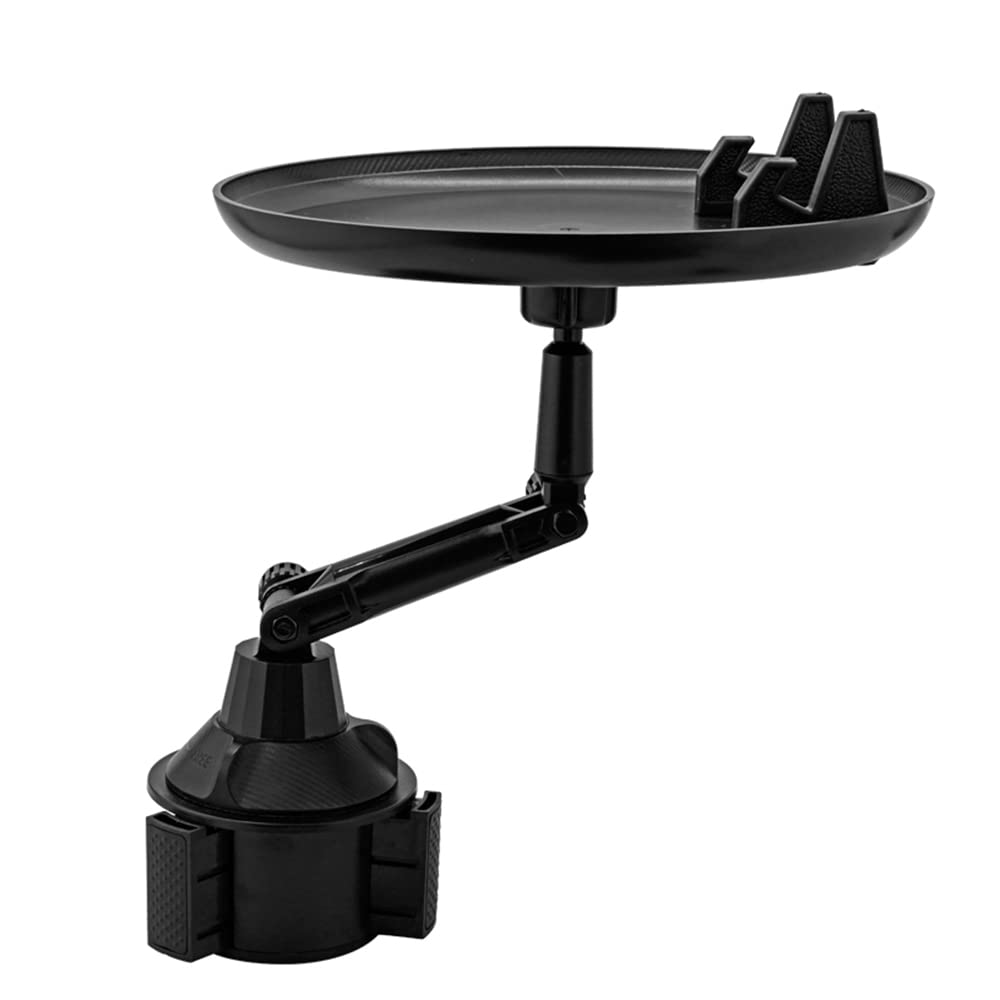 Universal Car Cup Holder Tray with Phone Holder - Adjustable 360° Rotatable Organizer with 9 Slots for Drinks, Snacks & Phone - Perfect for Road Trips, Commuting & Drive-Thrus - Black