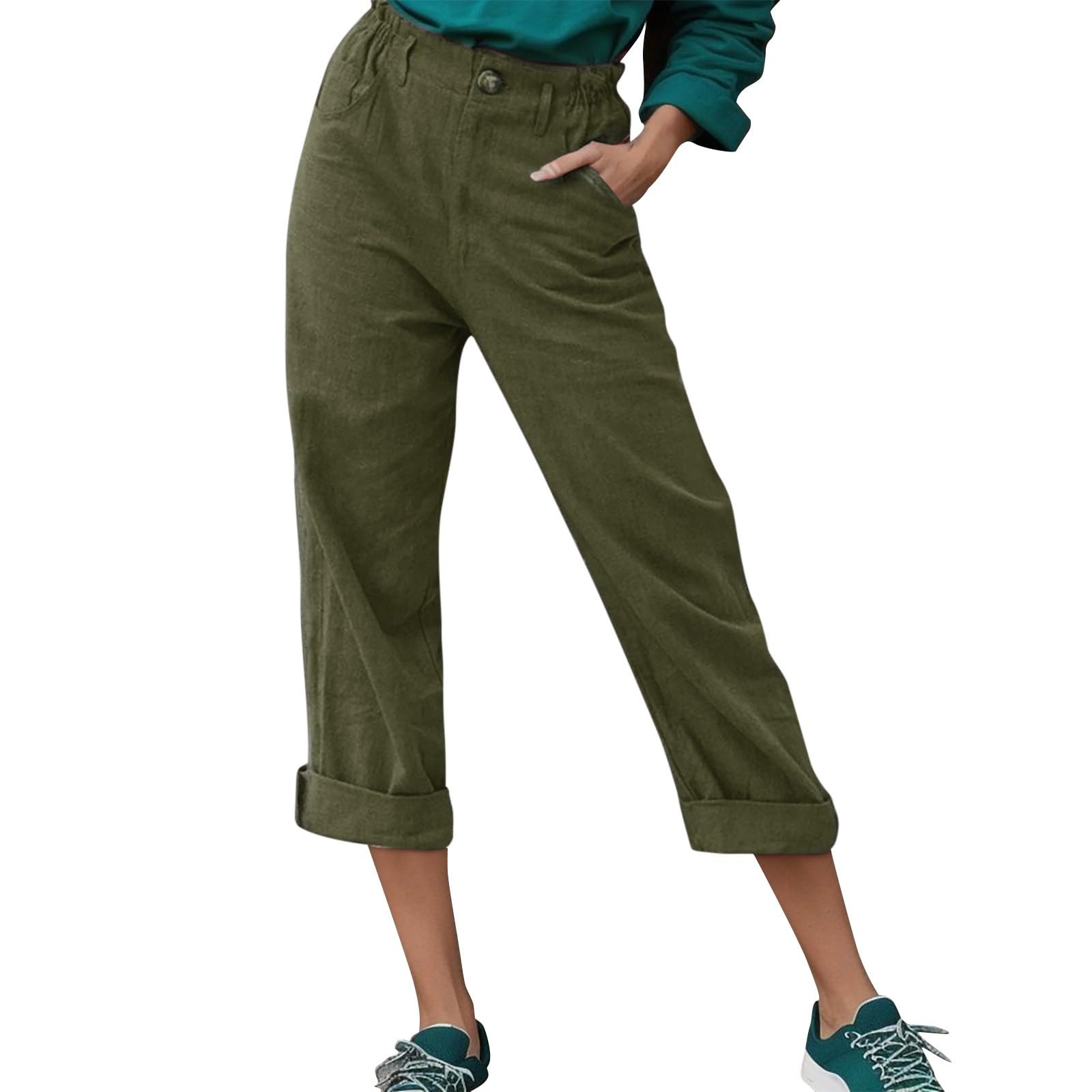 Women's Linen Peasant Pants - Summer Beach Capri Shorts with Elastic Waist | 3/4 Length Cropped Harem Sweatpants for Yoga, Travel & Casual Wear