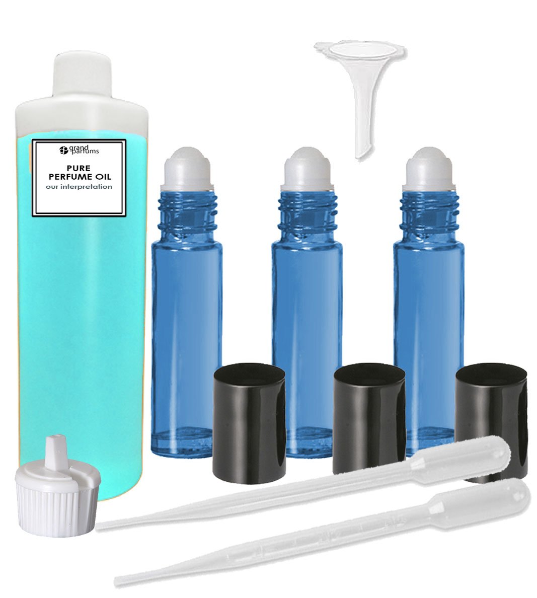 Grand Parfums Perfume Oil Set - Black Code For Men Type (1 Oz, 3 Roll On Bottles with Filling Tools) | Long-Lasting Fragrance for Daily Wear, Dating & Special Occasions