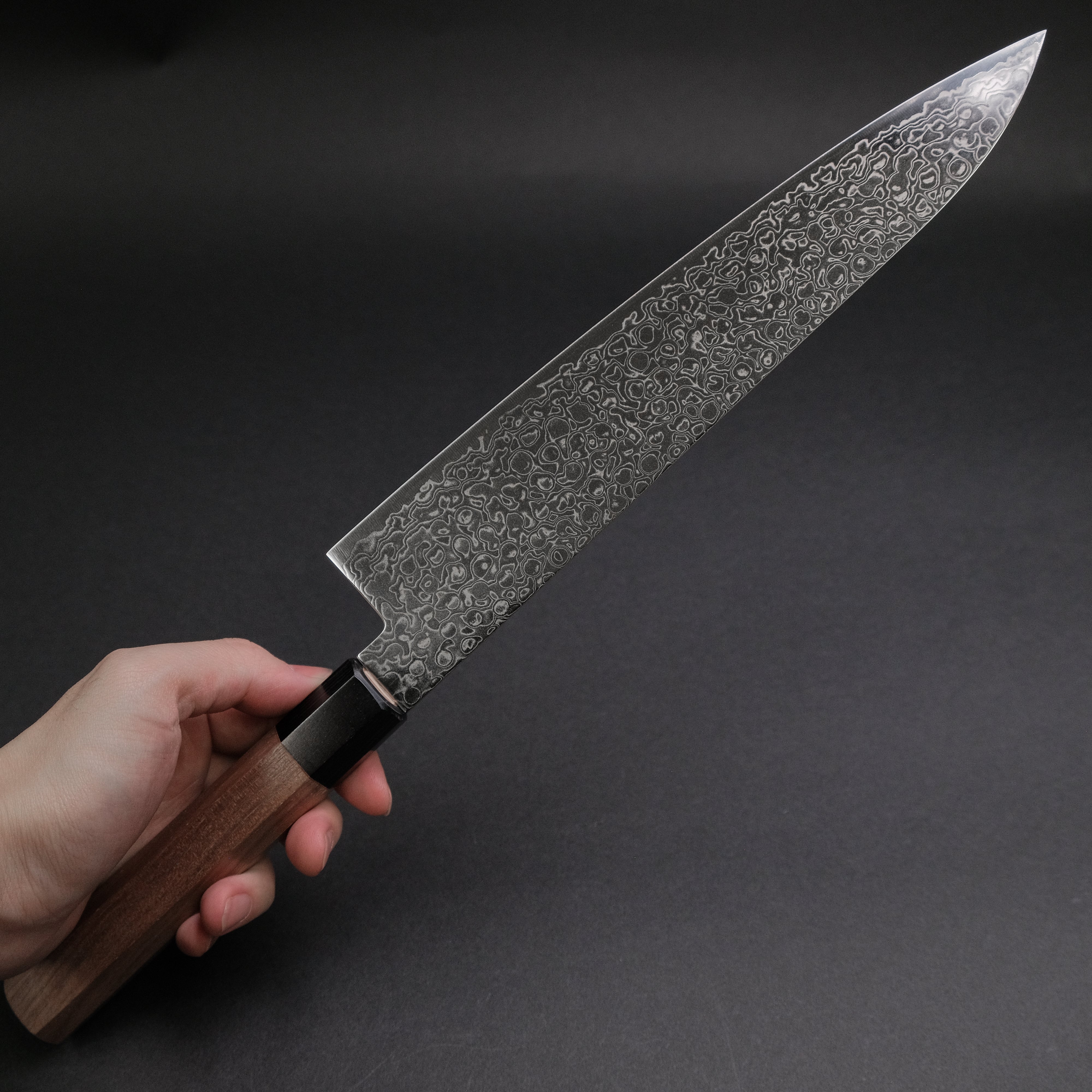 Hitohira HG Damascus Gyuto 240mm Japanese Chef Knife - Premium Walnut Handle - Perfect for Sushi, Meat Cutting & Professional Kitchen Use