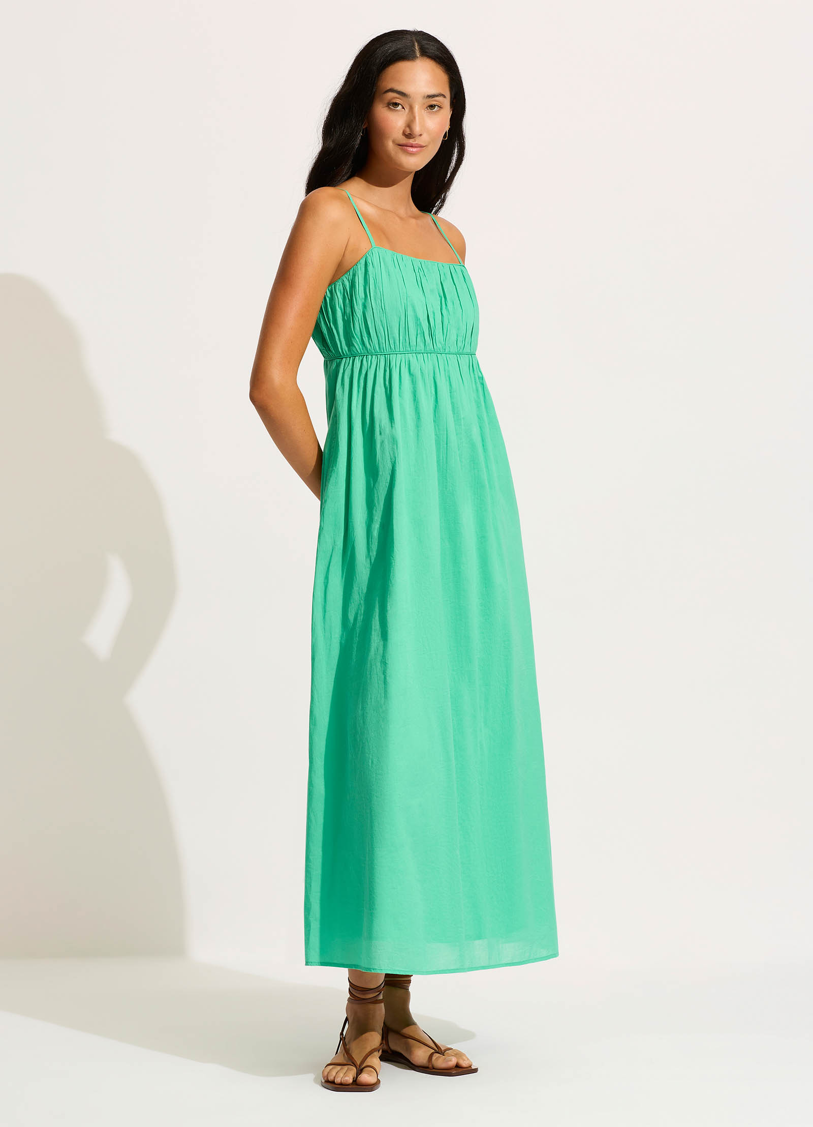 Elegant Piped Maxi Dress in Jade Green - Perfect for Summer Beach Vacations, Weddings & Casual Outings