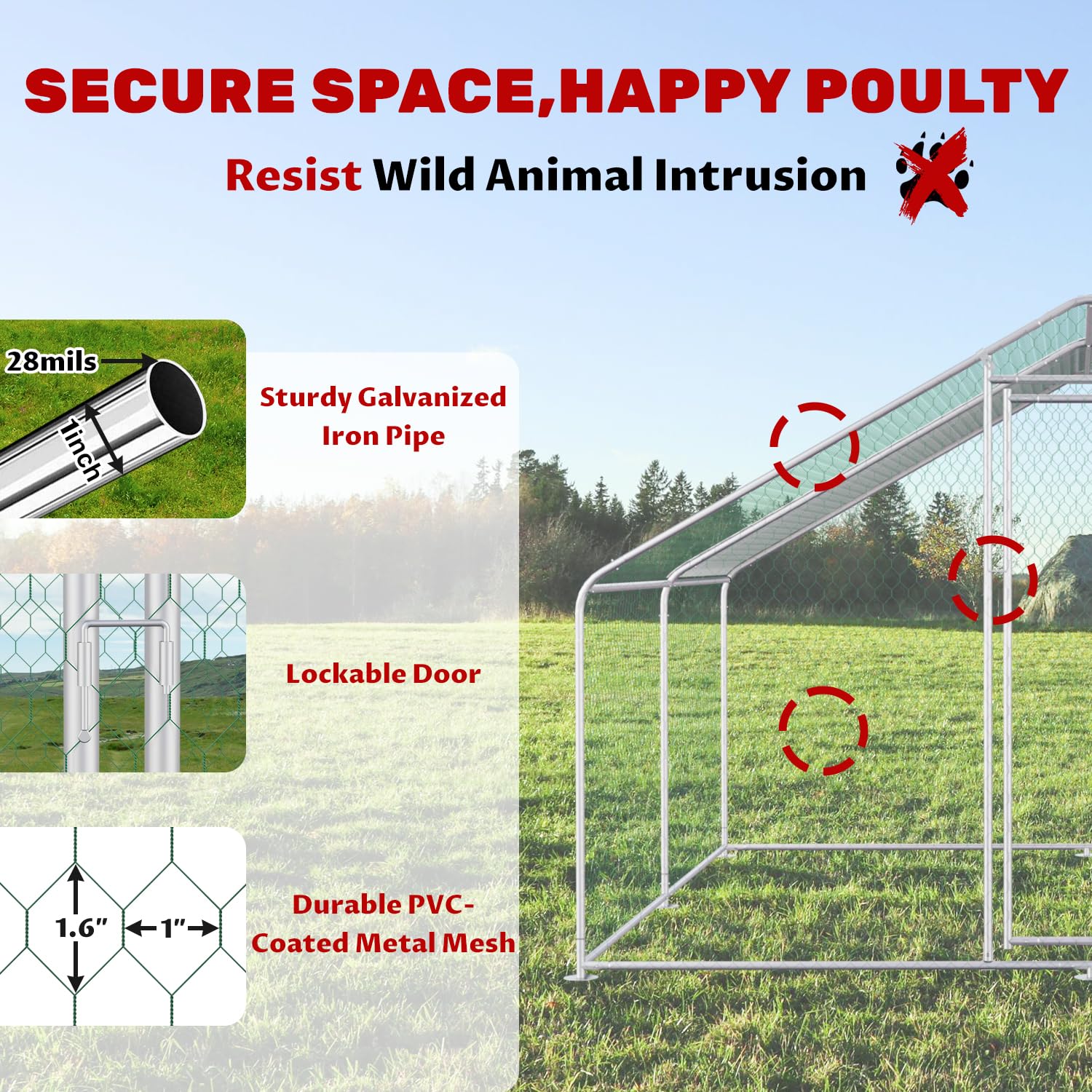 Large Metal Chicken Coop & Run Pen for 10 Chickens - Durable Poultry Cage with Waterproof Cover - Walk-in Design for Backyard, Farm & Outdoor Use - Perfect for Free-Range Chickens, Egg Laying Hens & Small Flock Protection