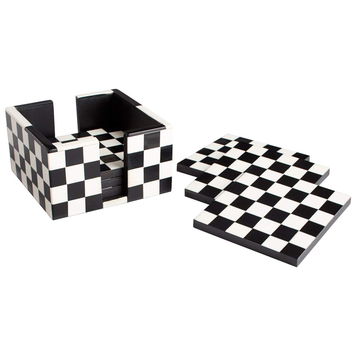 Cyan Design 08005 Check Mate Coasters - Set of 4 Absorbent Ceramic Drink Coasters for Coffee, Tea & Wine - Elegant Home & Office Decor