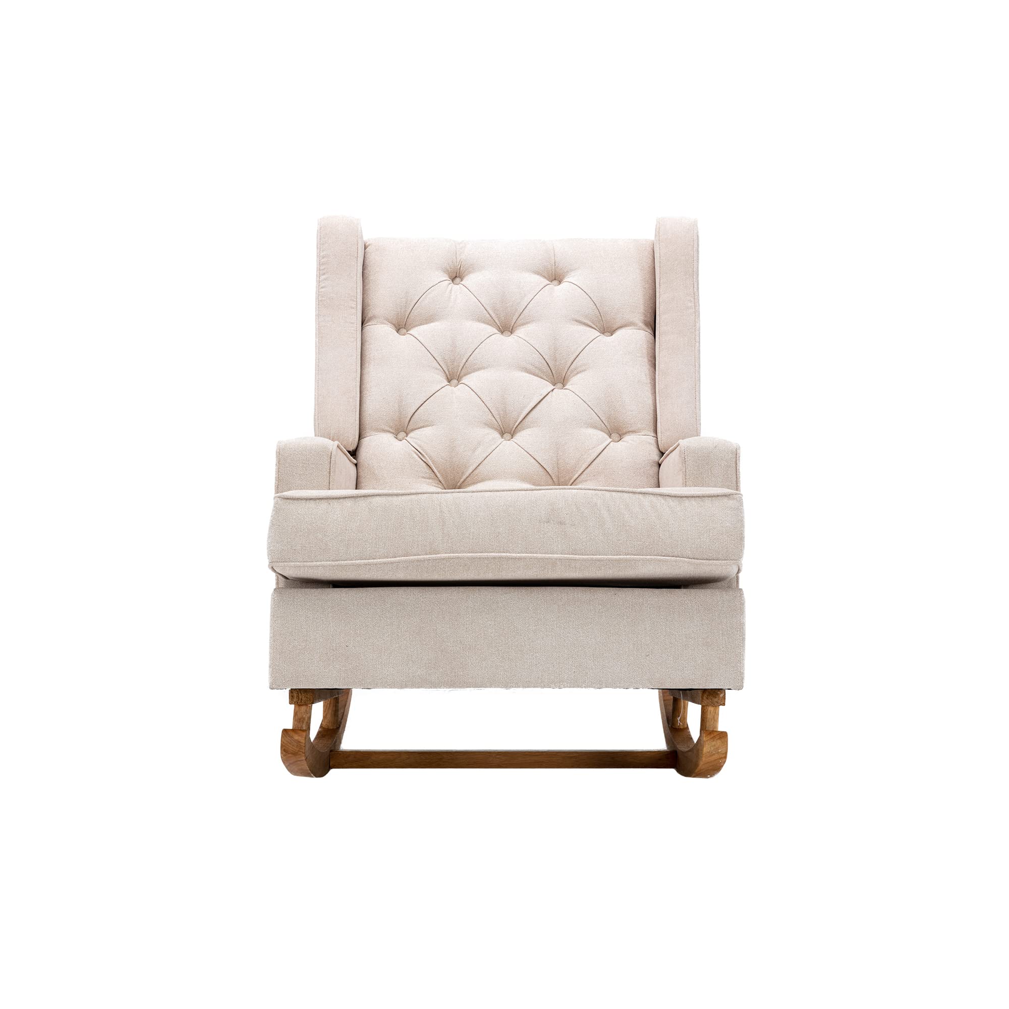 Modern Tufted Wingback Rocking Chair - Nursery Accent Chair & Baby Upholstered Glider Rocker for Bedroom, Living Room, Study | Blue & Beige Options | Perfect for Nursing, Reading & Relaxing
