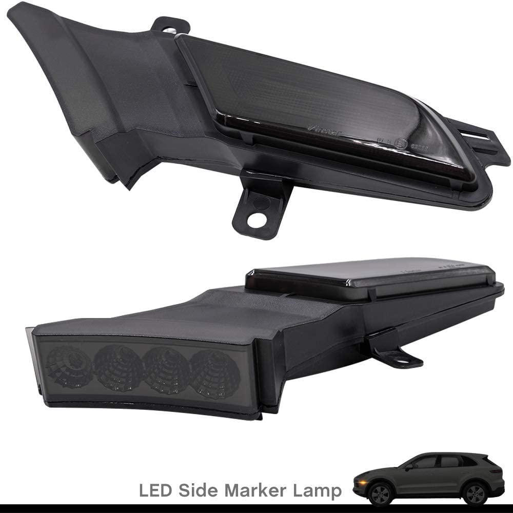 2006-2010 Porsche Cayenne 967 LED Side Marker Lights - Xenon White DRL & Amber Turn Signals with Black Smoked Lens - Direct Replacement for OEM Sidemarker - Perfect for Night Driving & Custom Car Styling
