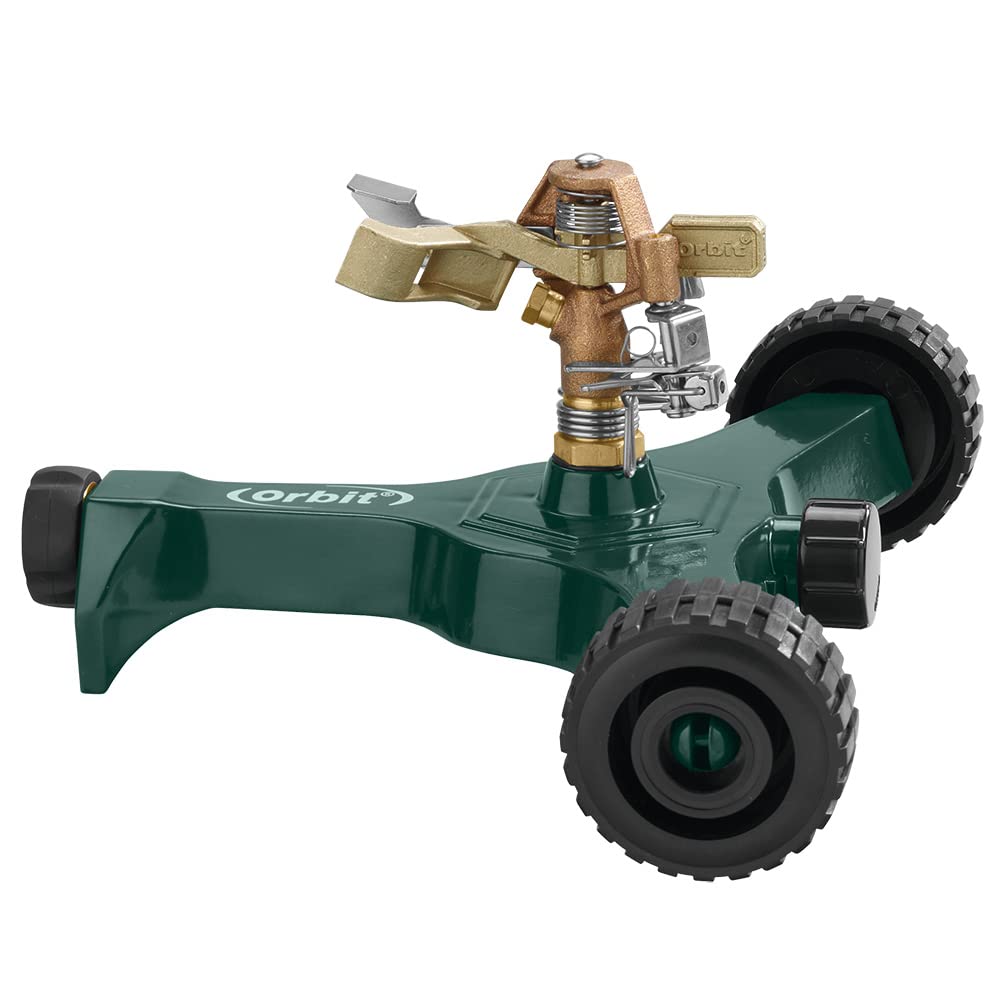 2-Pack Orbit 56186N Brass Impact Sprinkler with Wheels - Heavy Duty Lawn Sprinkler for Large Yard Watering, Garden Irrigation & Landscaping | Durable Metal Base for Even Coverage