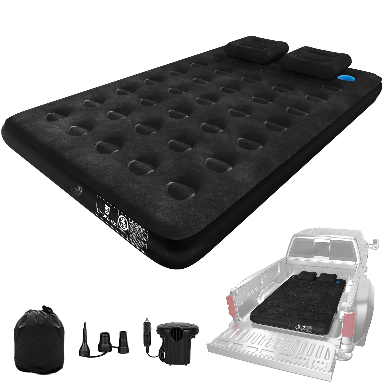 Umbrauto Full-Size Truck Air Mattress for 5.5-6.5 ft Short Beds | Rechargeable Wireless Pump | Camping & Travel Airbed for Pickup Trucks | Perfect for Road Trips, Outdoor Adventures & Backyard Camping
