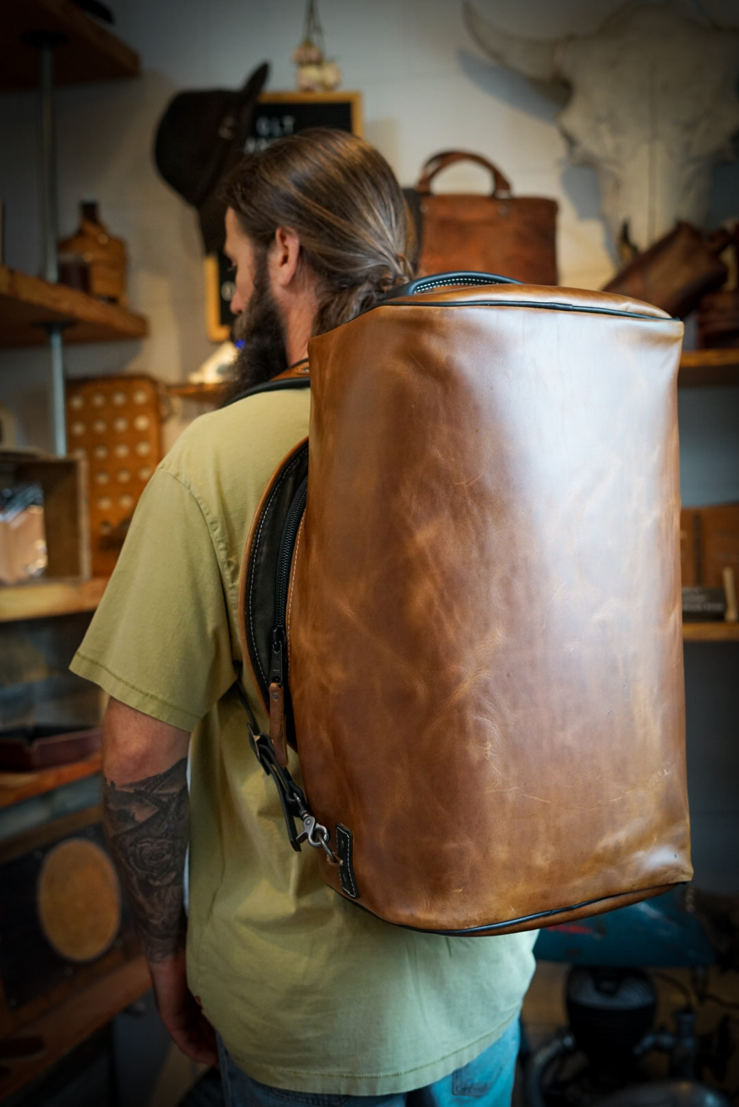 Duffleback Warrior Backpack - Two Tone Golden Maple Brown & Flat Black Accents - Durable Travel & Gym Bag for Outdoor Adventures & Daily Commute