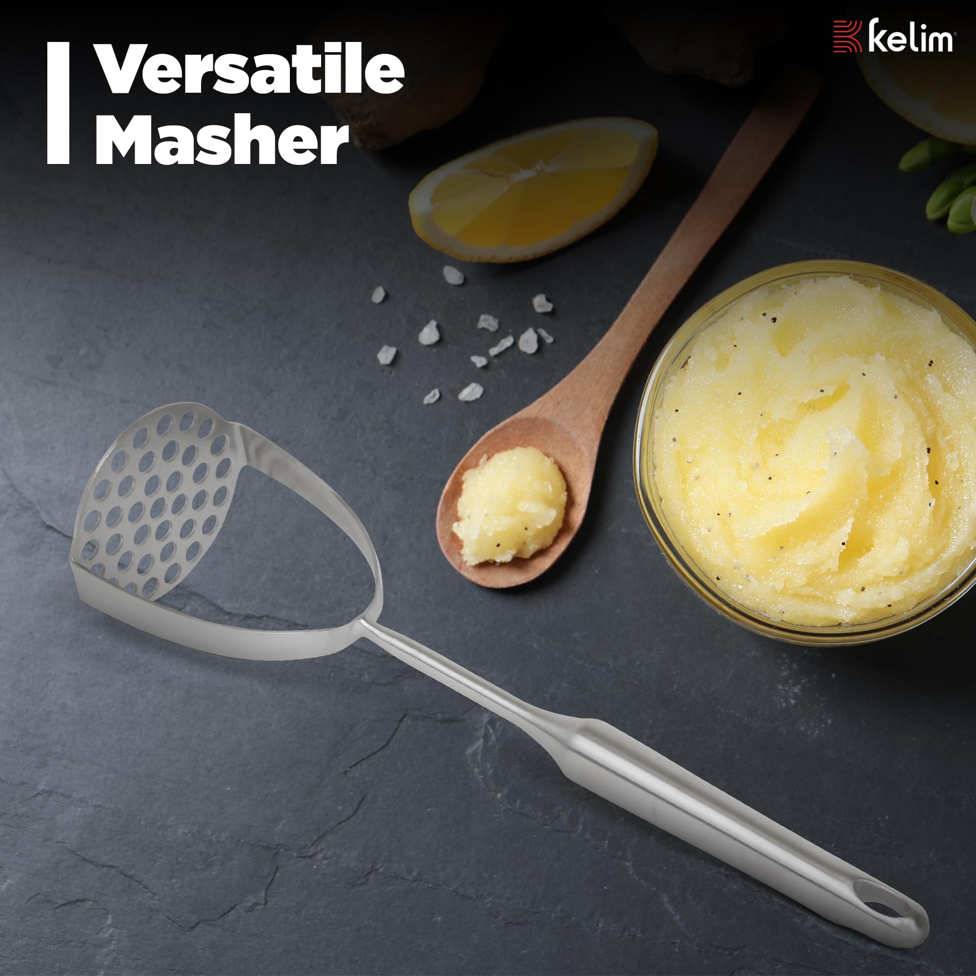 Premium Stainless Steel Potato Masher - Heavy Duty Kitchen Utensil for Mashing Potatoes, Avocados, Beans & More - Dishwasher Safe Cooking Tool - Perfect for Home Kitchens, Restaurants & Meal Prep