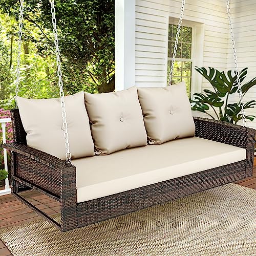 Brown Rattan Beige Cushion