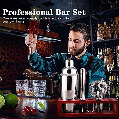 Premium 24oz Cocktail Shaker Set - Bartender Kit with Stand for Tequila, Whiskey & Mixed Drinks | Includes Martini Shaker, Mojito Muddler, Jigger, Mixing Spoon & Hawthorne Strainer | Perfect for Home Bars, Parties & Professional Bartending
